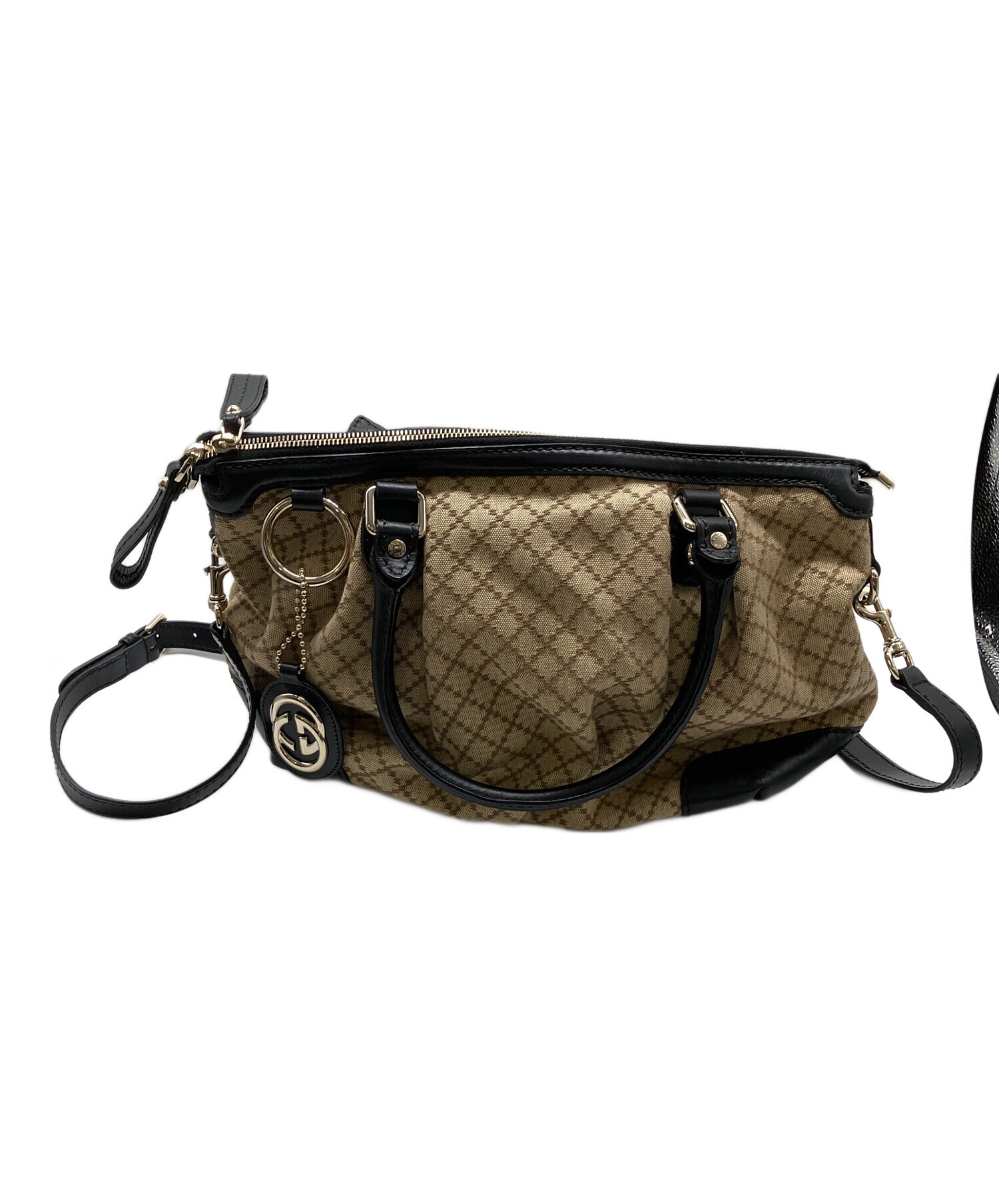 中古・古着通販】GUCCI (グッチ) 2WAYバッグ ブラック×ベージュ 