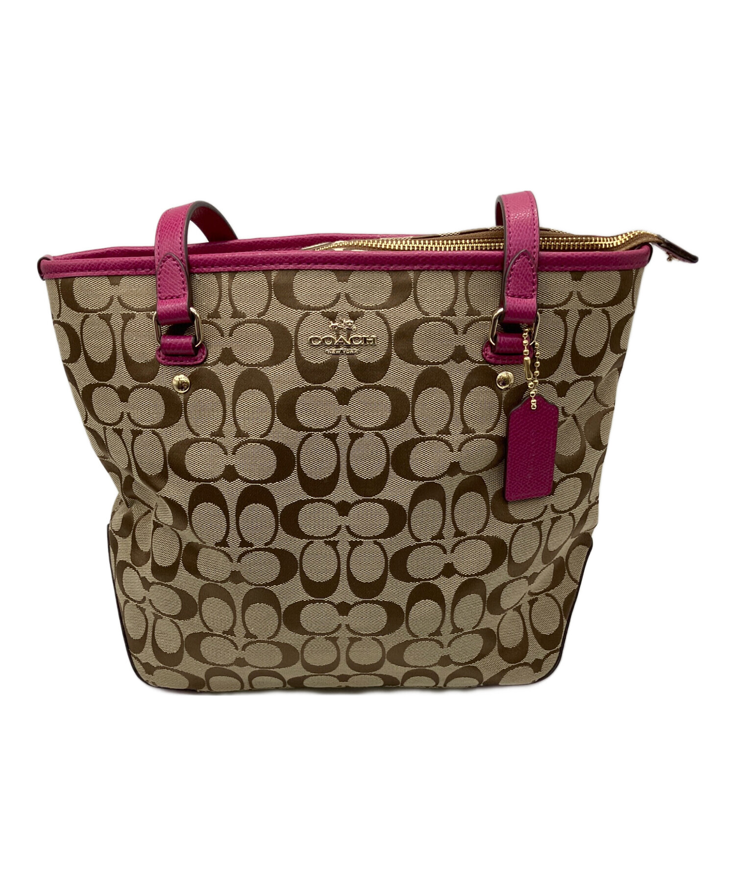 COACH トートバッグ ベージュ/ピンク 中古・古着通販】COACH (コーチ) トートバッグ ベージュ×ピンク