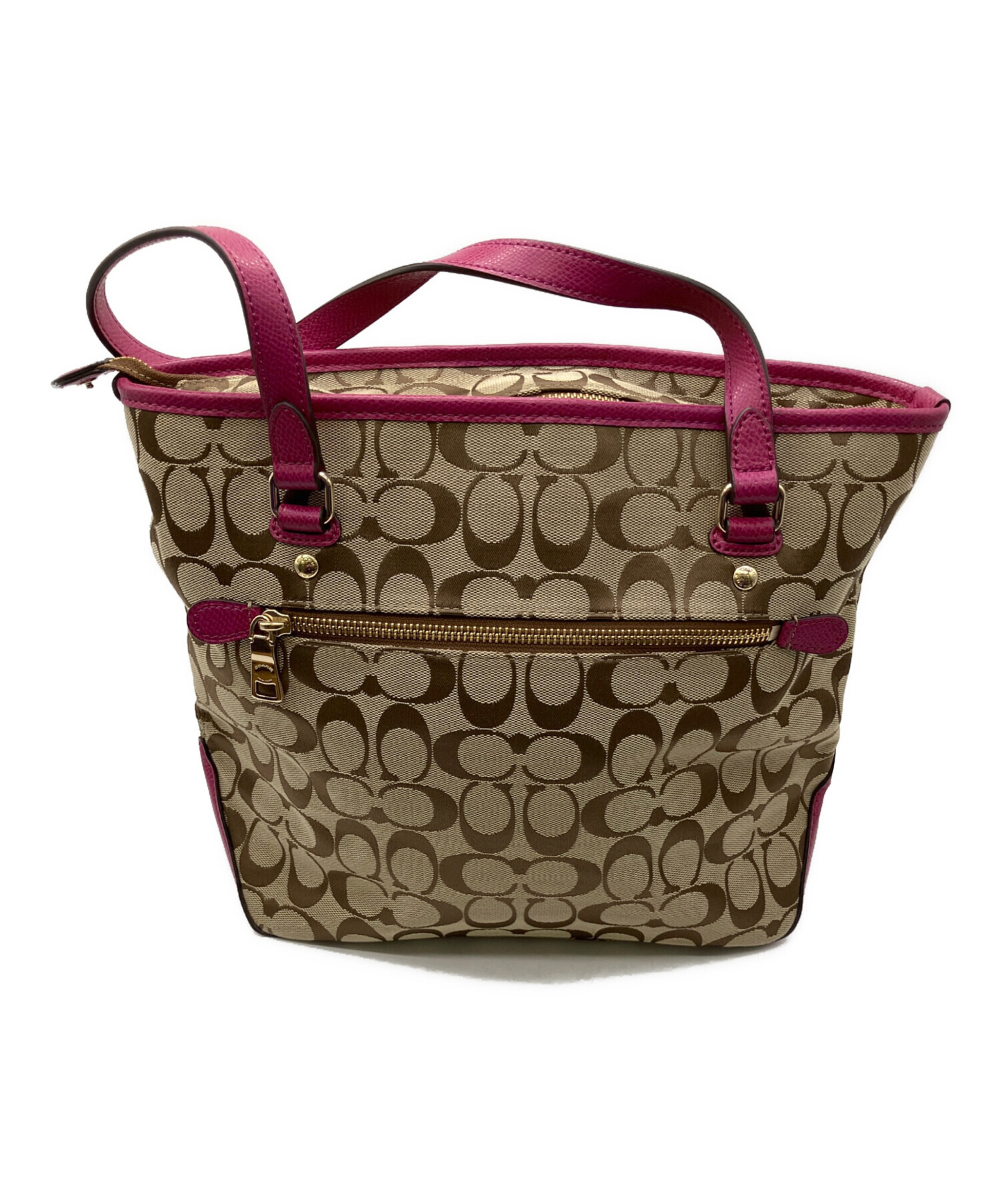 COACH トートバッグ ベージュ/ピンク 中古・古着通販】COACH (コーチ) トートバッグ ベージュ×ピンク