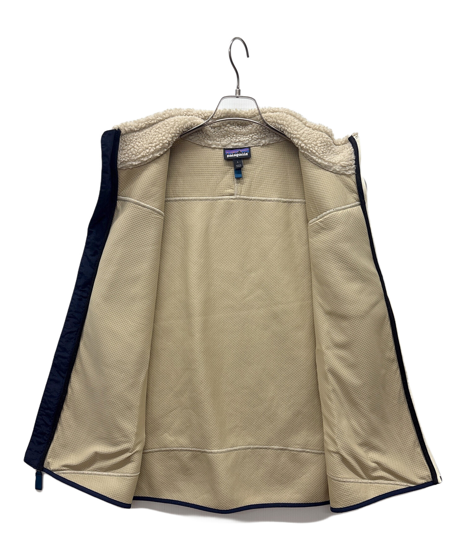 patagonia フリースベスト S ベージュ/ネイビー 中古・古着通販】Patagonia (パタゴニア) フリースベスト ベージュ