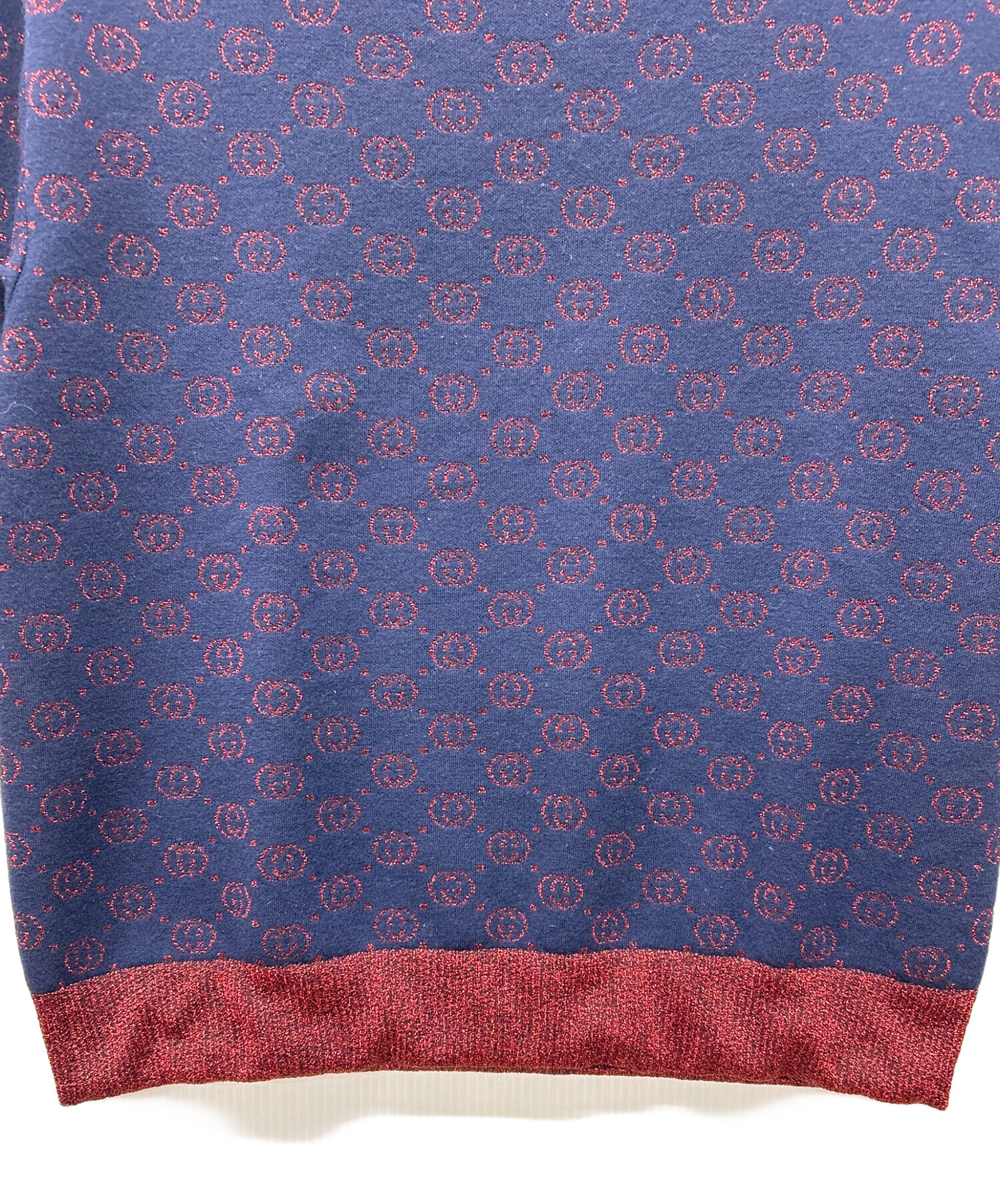 中古・古着通販】GUCCI (グッチ) 半袖ニット ネイビー×レッド サイズ:M