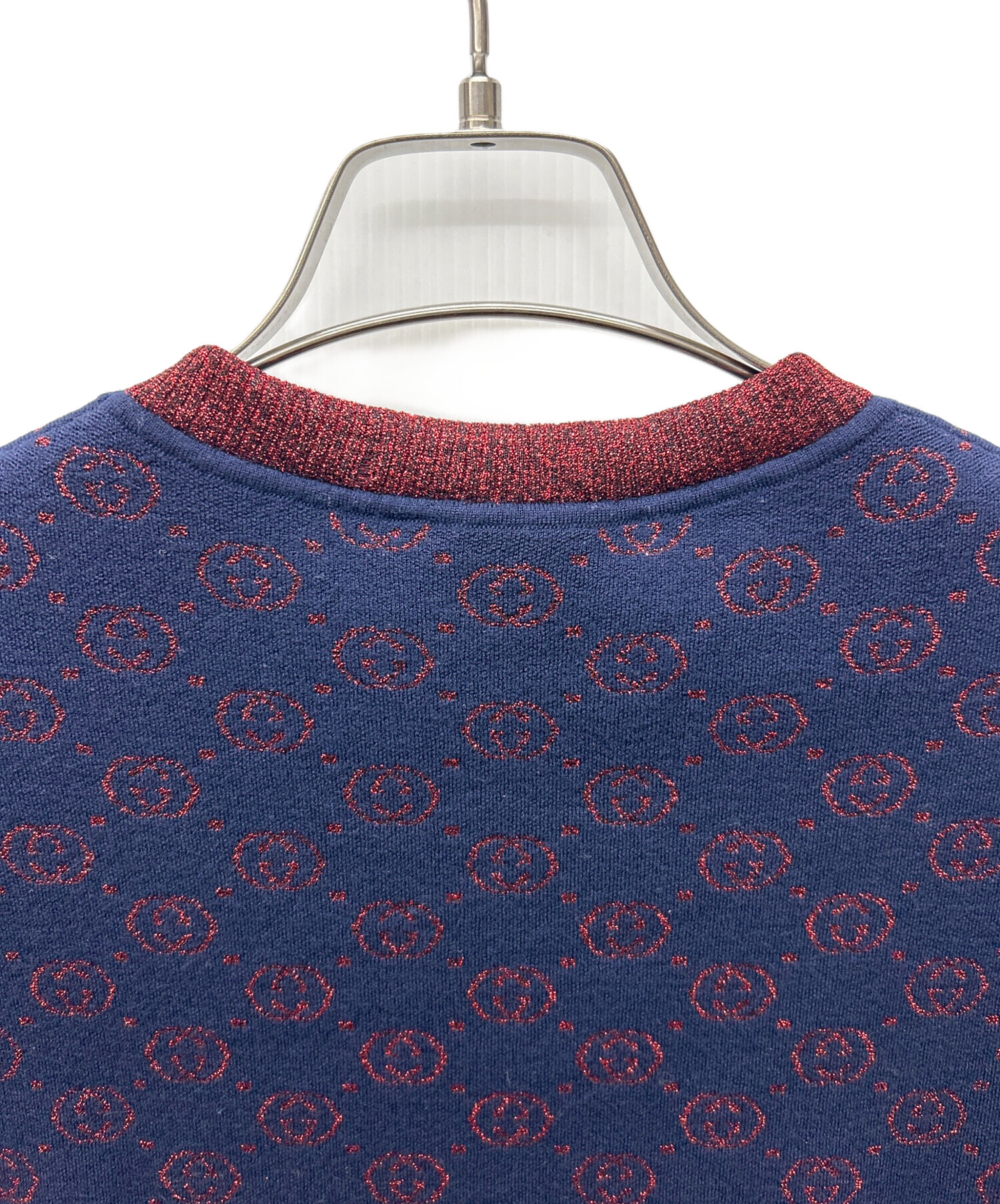 中古・古着通販】GUCCI (グッチ) 半袖ニット ネイビー×レッド サイズ:M