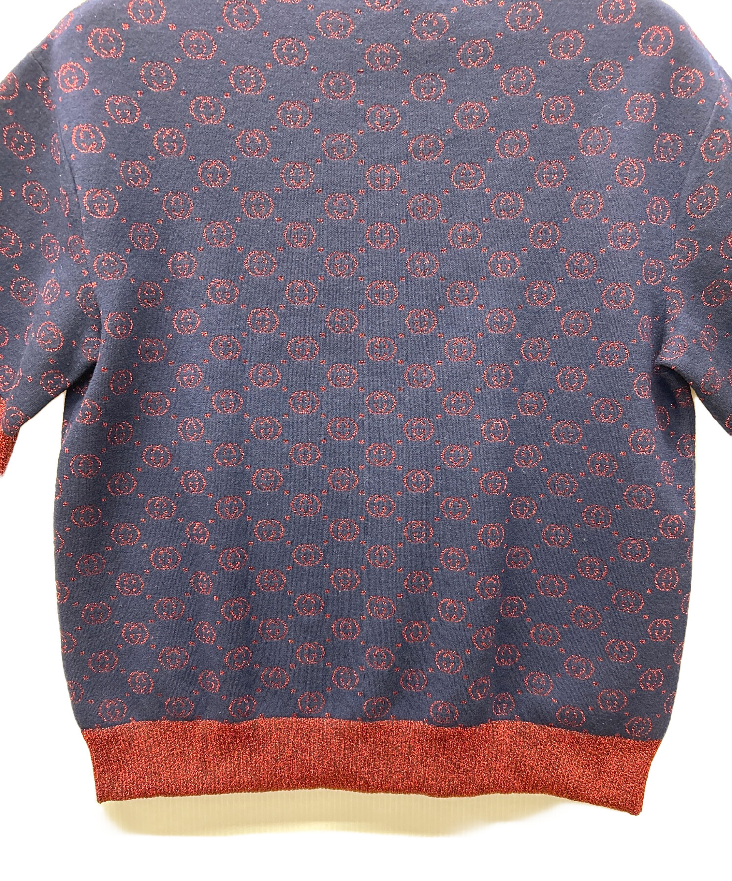 中古・古着通販】GUCCI (グッチ) 半袖ニット ネイビー×レッド サイズ:M