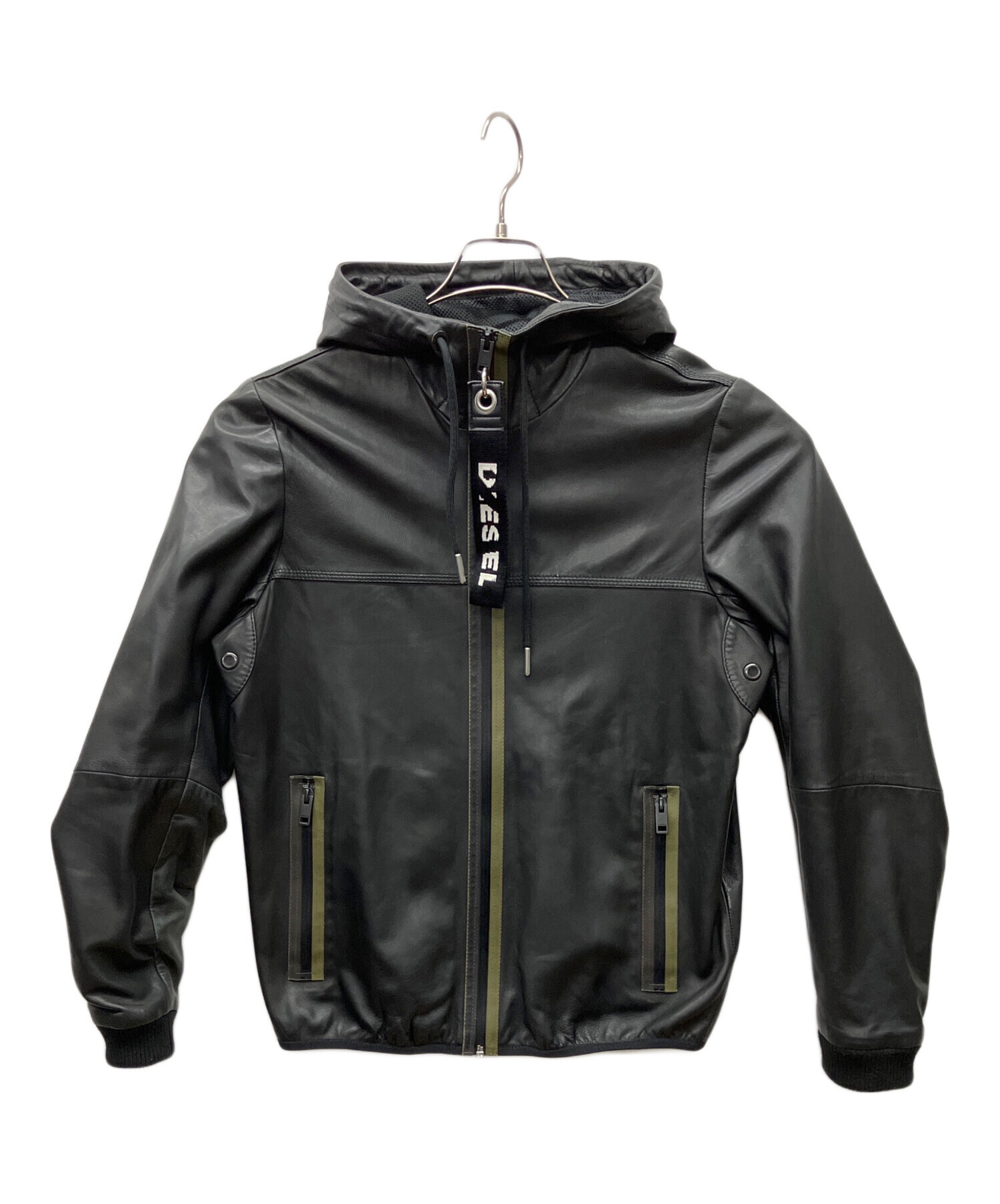 ディーゼル　レザーパーカー 中古・古着通販】DIESEL (ディーゼル) レザーパーカー ブラック サイズ