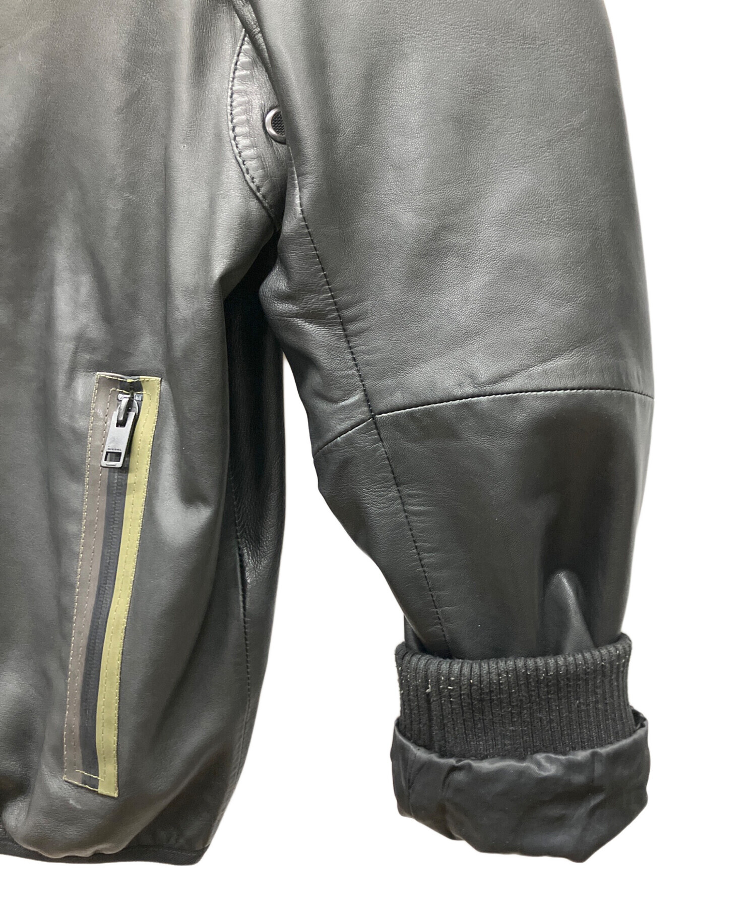 中古・古着通販】DIESEL (ディーゼル) レザーパーカー ブラック サイズ