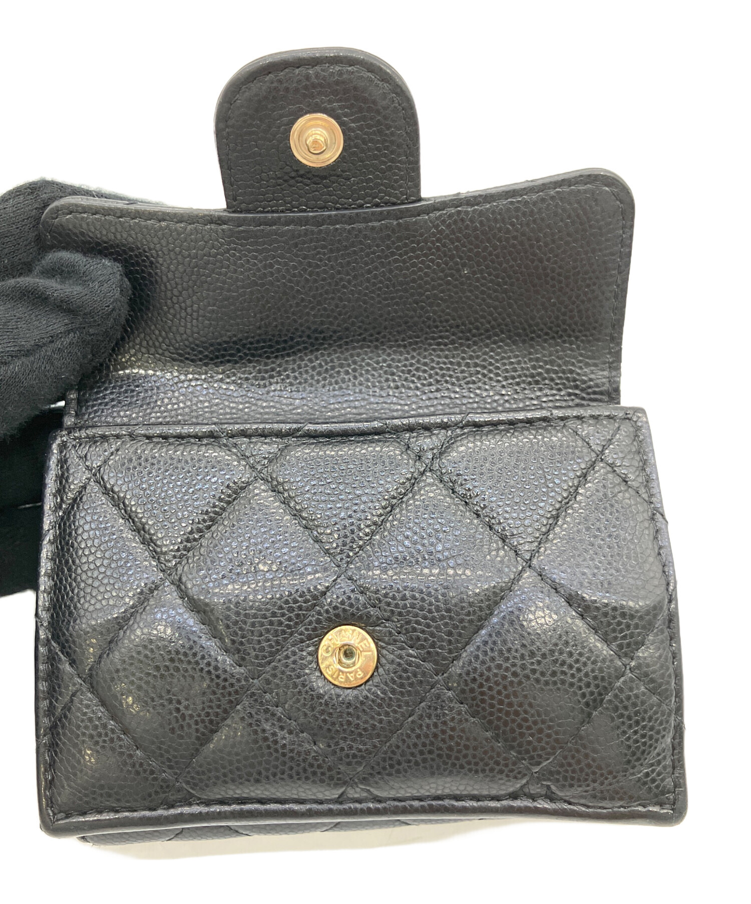 CHANEL シャネル used 財布 中古・古着通販】CHANEL (シャネル) 3つ折り財布 ブラック｜ブランド