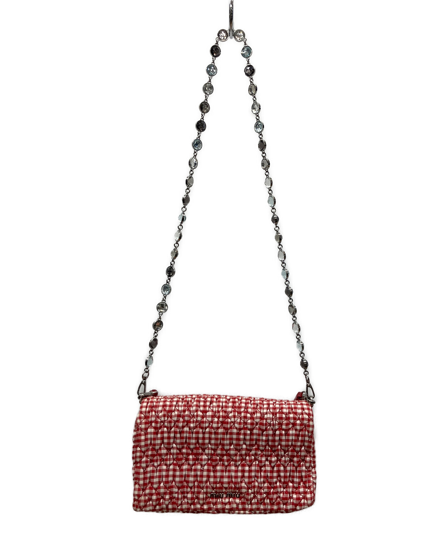 miumiu ギンガムチェック クリスタルチェーンバッグ 中古・古着通販】MIU MIU (ミュウミュウ) ギンガムチェックショルダー
