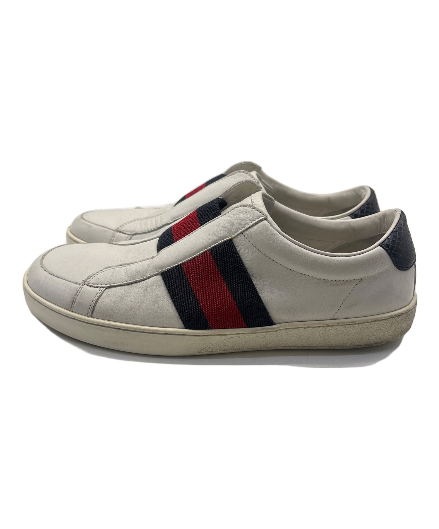 中古・古着通販】GUCCI (グッチ) スリッポン レッド×ネイビー×ホワイト