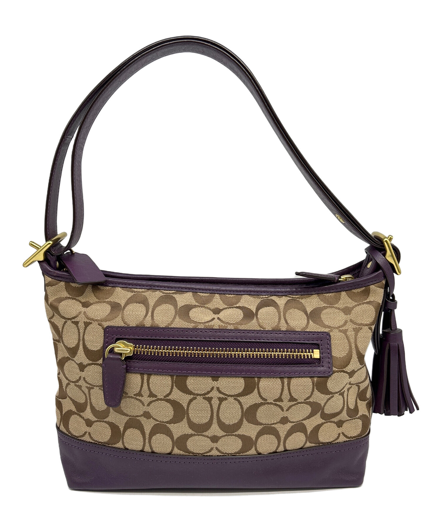 中古・古着通販】COACH (コーチ) ショルダーバッグ ベージュ×パープル 