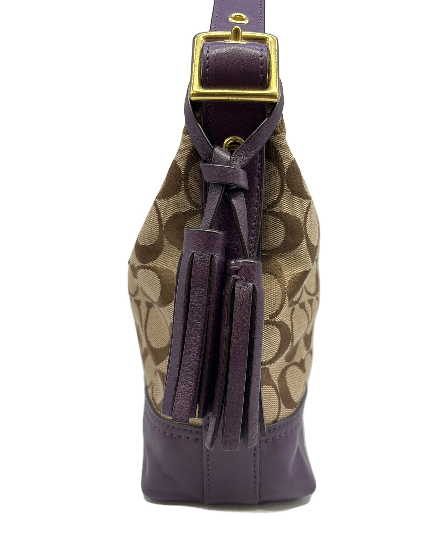 中古・古着通販】COACH (コーチ) ショルダーバッグ ベージュ×パープル 
