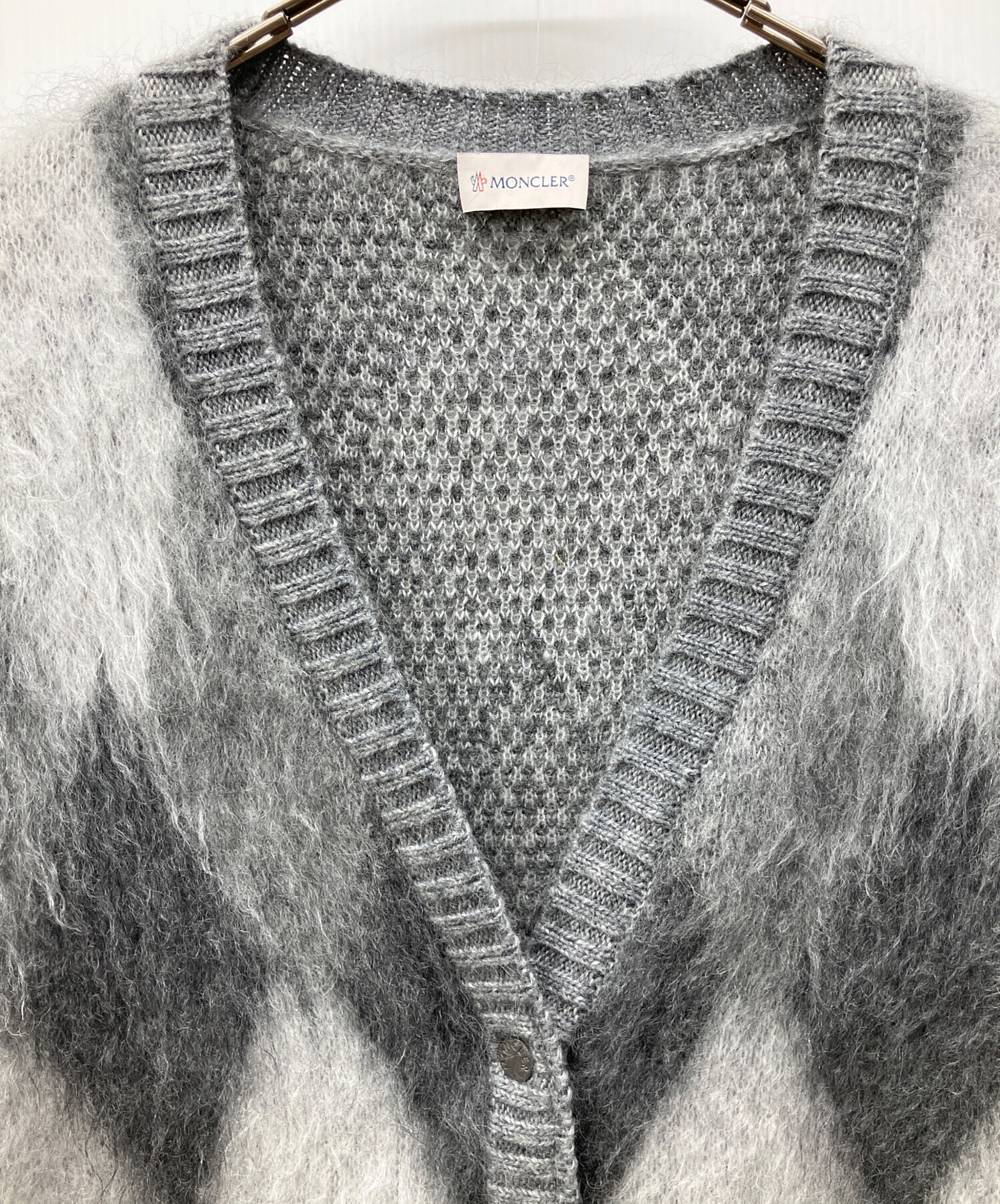 美品 MONCLER モンクレール ウール Vネックカーディガン グレー XL 中古・古着通販】MONCLER (モンクレール) 厚手カーディガン グレー