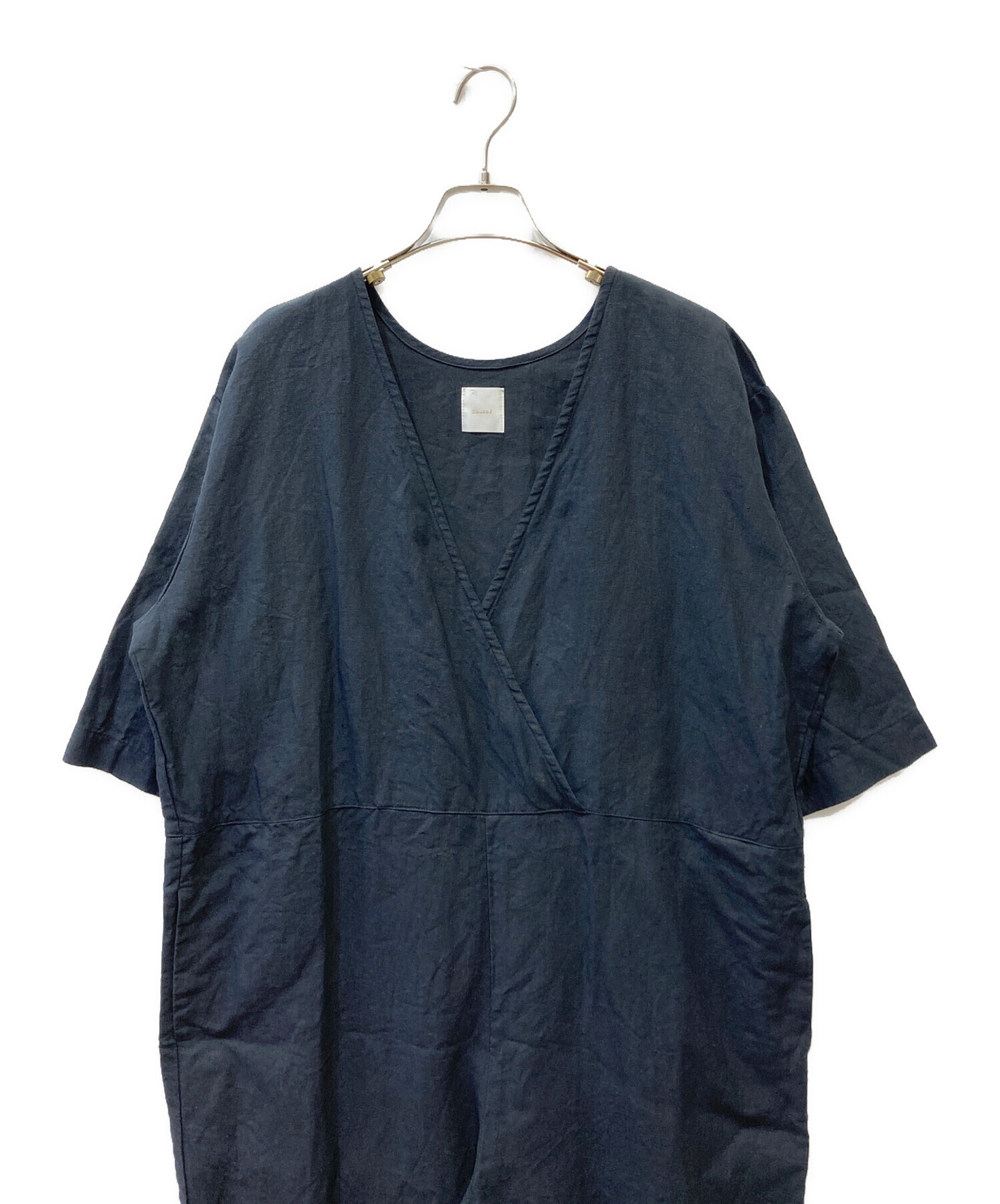 Gauze# リネン オールインワン 　ブラック 中古・古着通販】gauze♯ (ガーゼ) リネンカシュクール