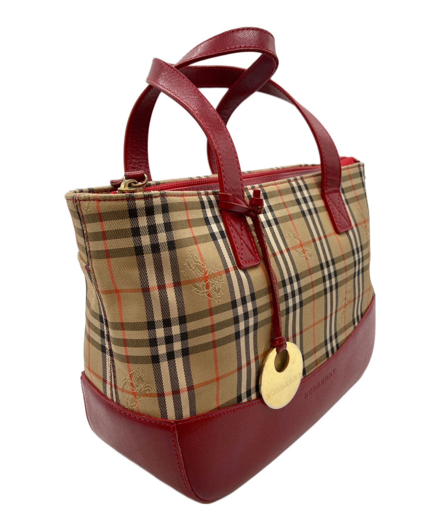 中古・古着通販】BURBERRY (バーバリー) ハンドバッグ レッド×ベージュ