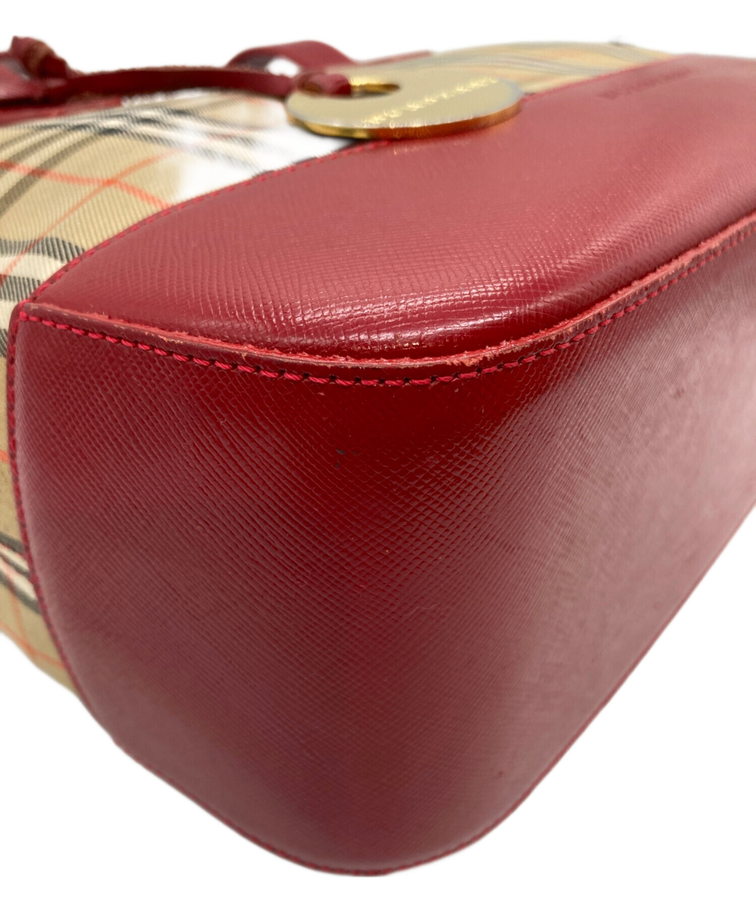 中古・古着通販】BURBERRY (バーバリー) ハンドバッグ レッド×ベージュ