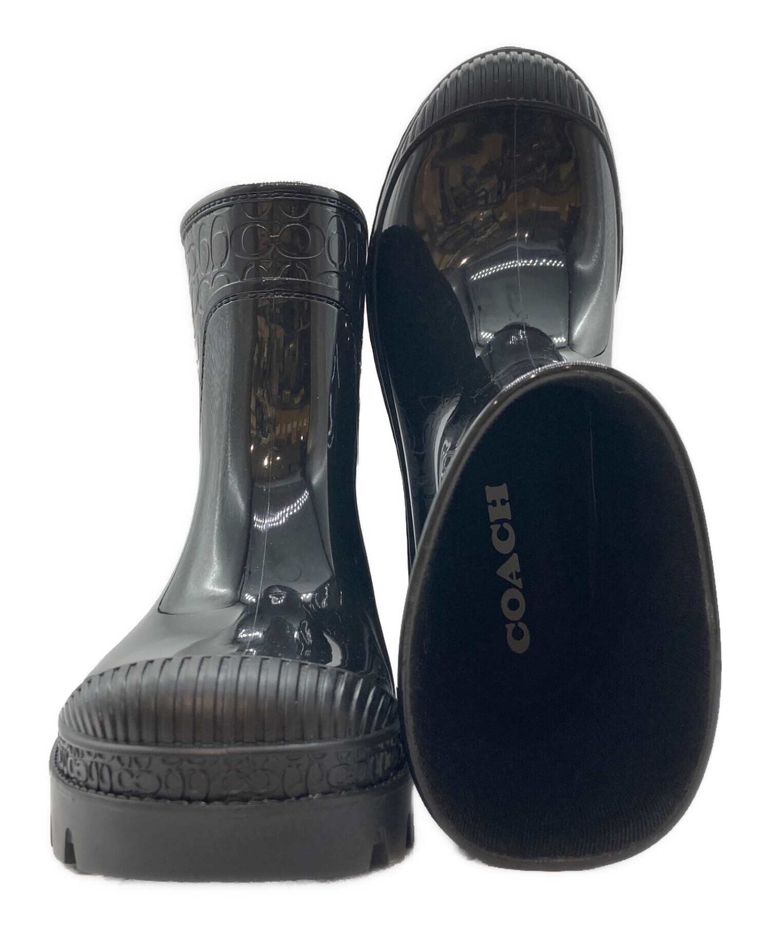 COACH ブラック レインブーツ 中古・古着通販】COACH (コーチ) ミリー レイン ブーティ ブラック