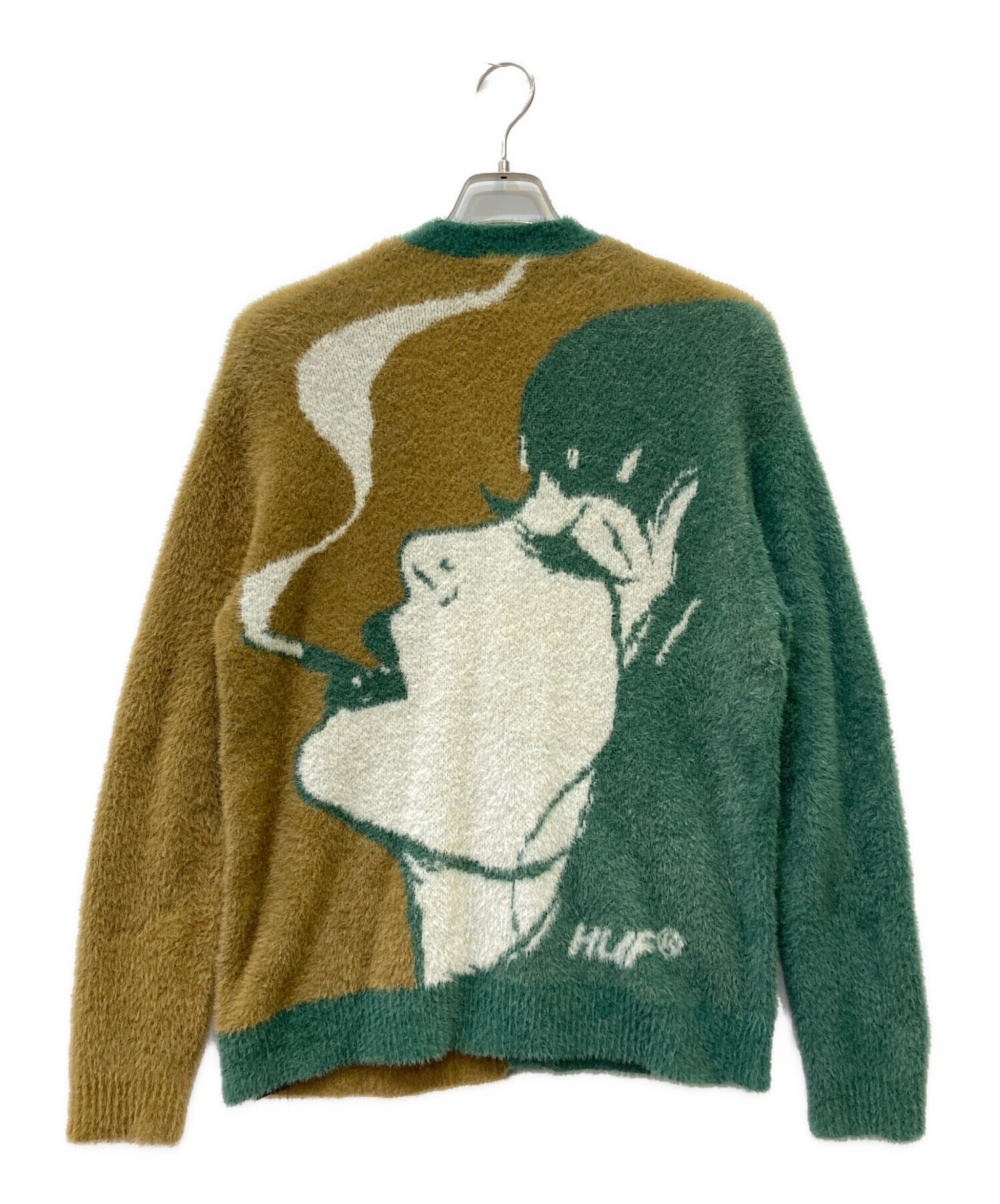 中古・古着通販】HUF (ハフ) シャギーカーディガン ブラウン×グリーン 