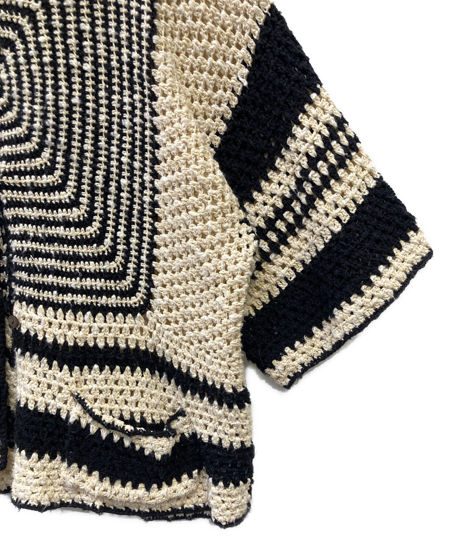 メゾンスペシャル ハンドクロシェニットシャツ 五分袖 F ベージュ 黒 MAISON SPECIAL（メゾンスペシャル） ブラウス シャツ Striped Knit