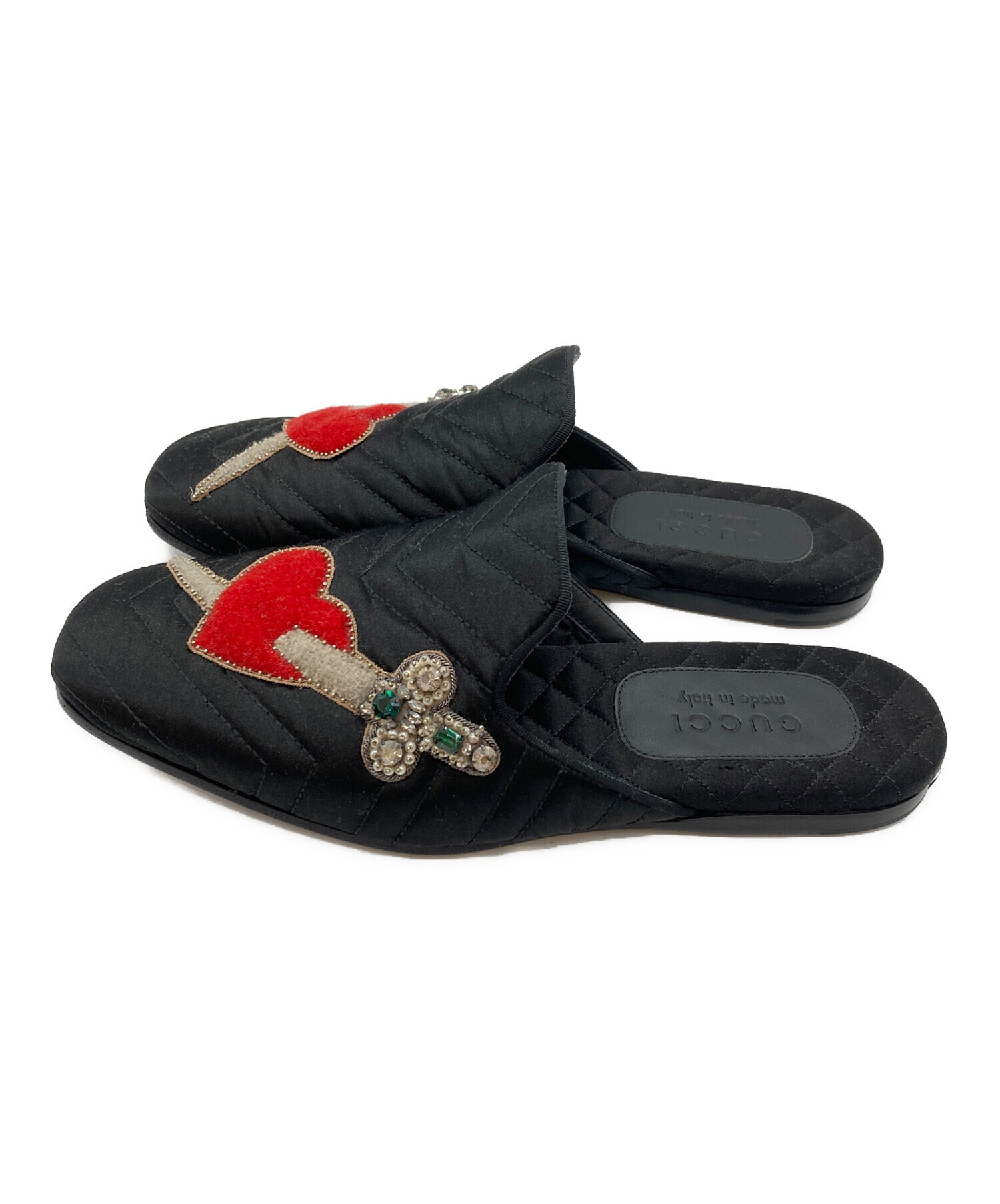 中古・古着通販】GUCCI (グッチ) ベルベットスリッパ ブラック サイズ 