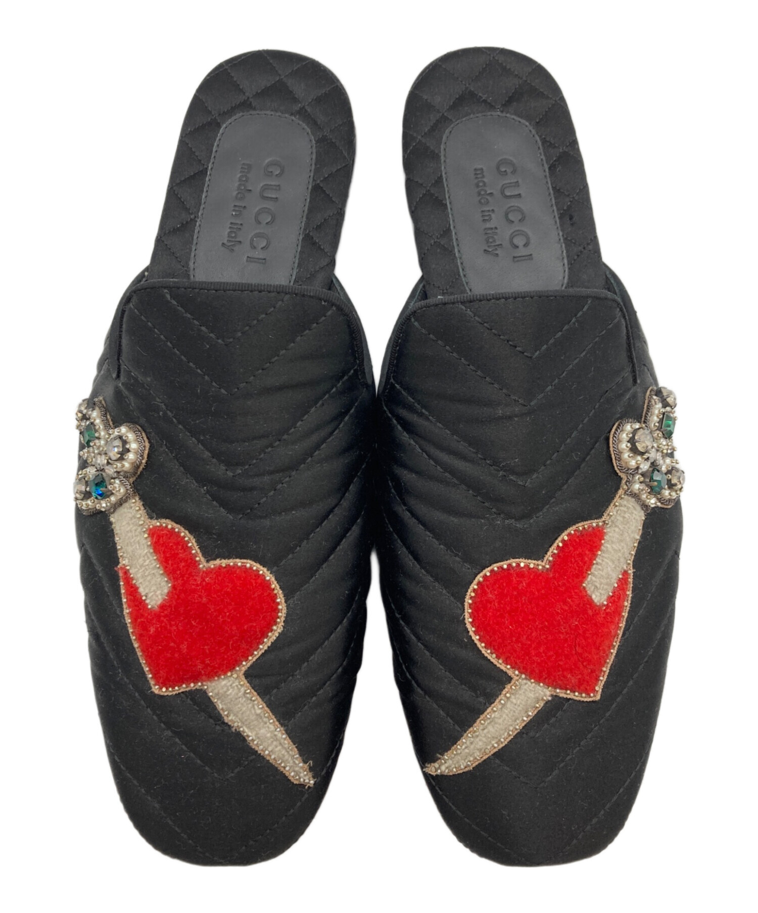 中古・古着通販】GUCCI (グッチ) ベルベットスリッパ ブラック サイズ 