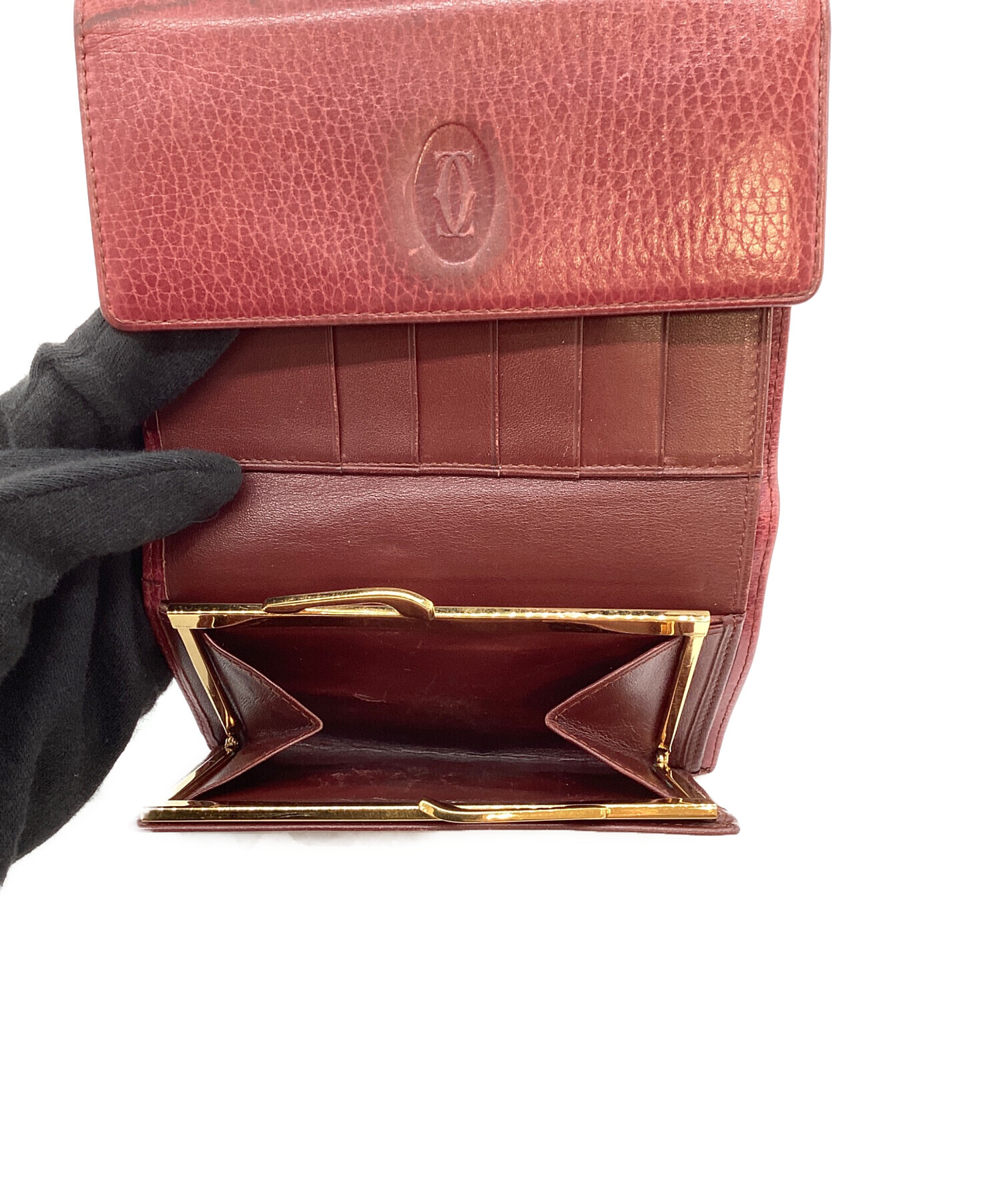 中古・古着通販】Cartier (カルティエ) 3つ折り財布 ボルドー