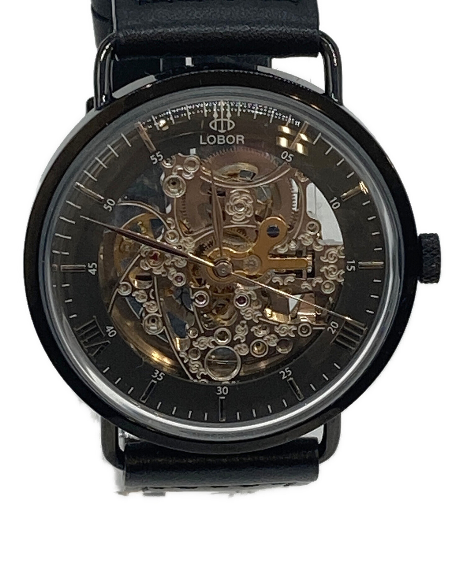 お取り置き中！LOBOR    ロバーウォッチ　腕時計 41mm 中古・古着通販】LOBOR (ロバー) スケルトンウォッチ ブラック