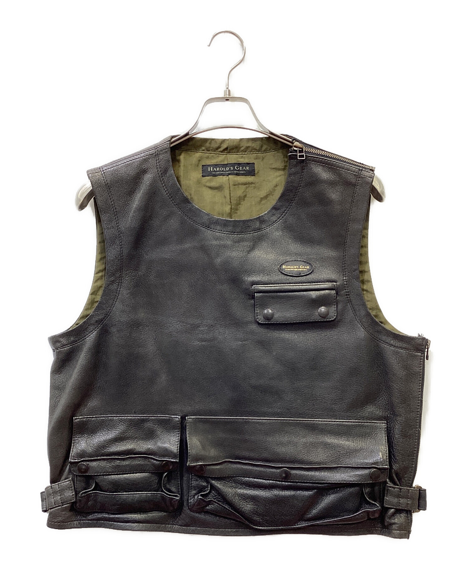 HAROLD'S GEAR レザー ベスト 黒 中古・古着通販】HAROLD'S GEAR (ハロルズギア) レザーバイカーベスト