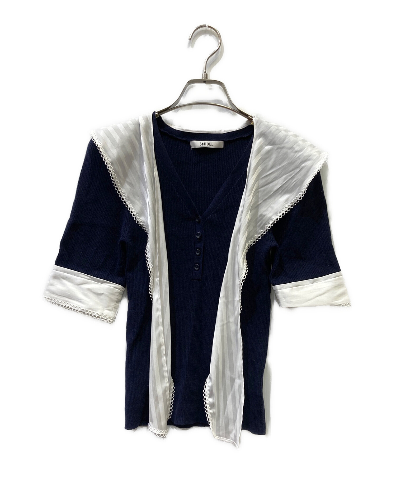 SNIDEL 半袖ニット ネイビー F 青山限定 中古・古着通販】Snidel (スナイデル) 半袖ニット ネイビー サイズ:F