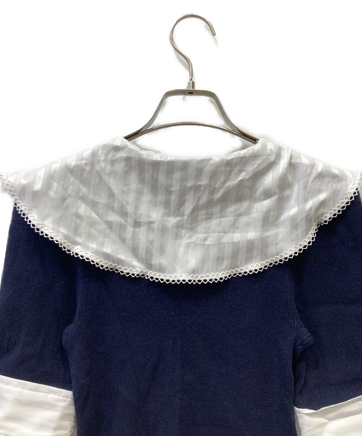 SNIDEL 半袖ニット ネイビー F 青山限定 中古・古着通販】Snidel (スナイデル) 半袖ニット ネイビー サイズ:F