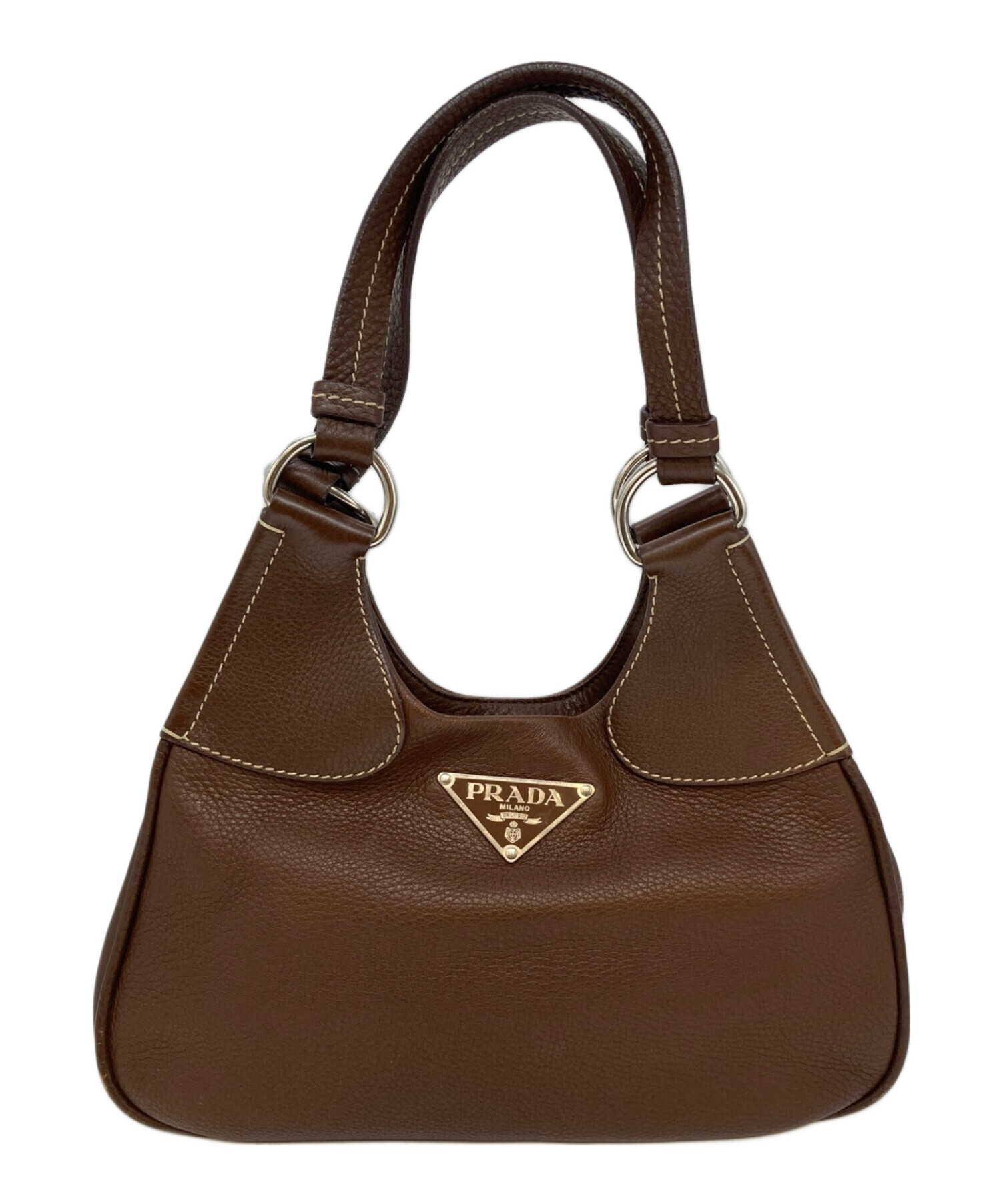 PRADA フリル ハンドバッグ ブラウン 中古・古着通販】PRADA (プラダ) ハンドバッグ ブラウン｜ブランド