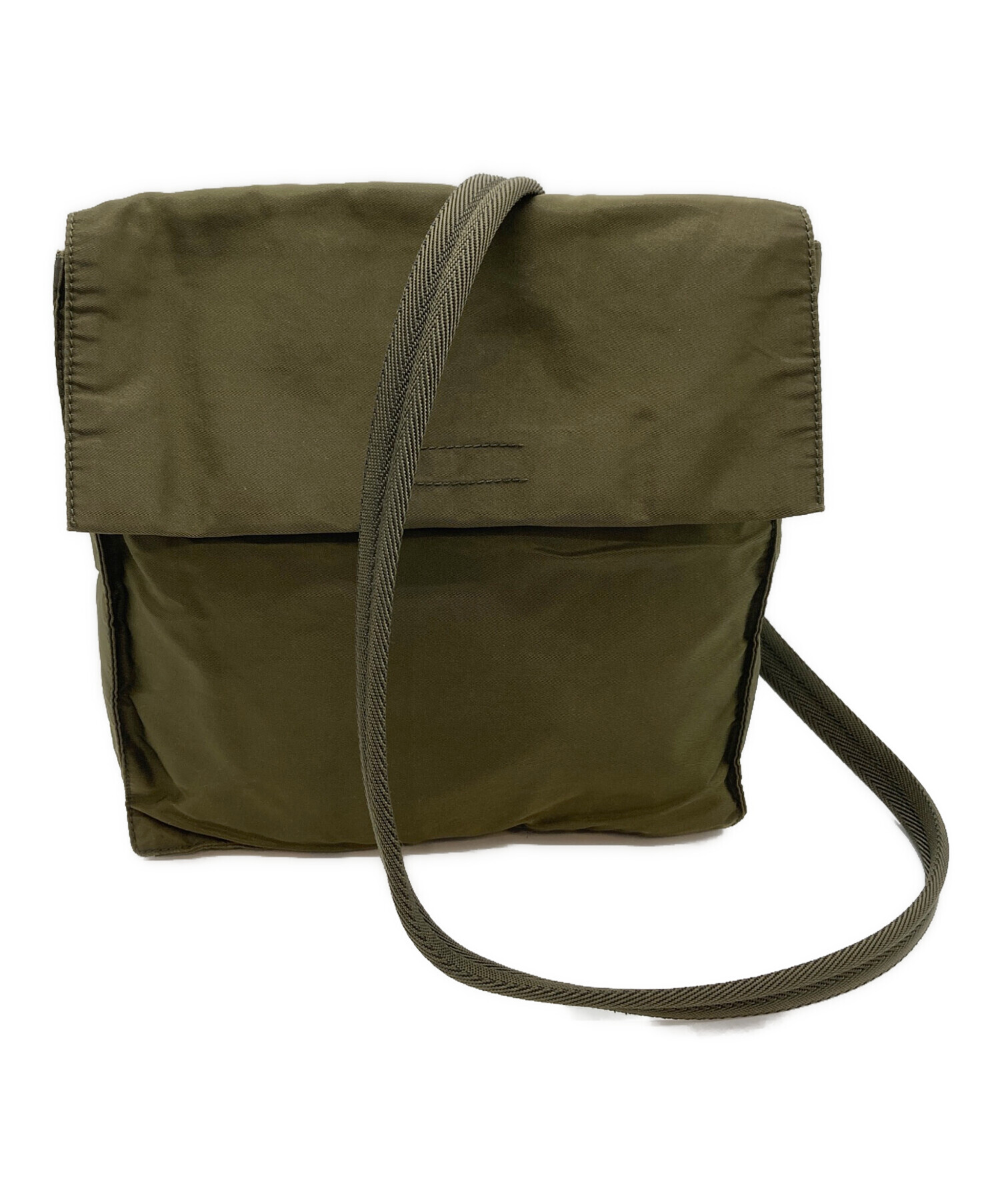 PRADA カーキー ナイロン バッグ 中古・古着通販】PRADA (プラダ) ナイロンショルダーバッグ カーキ