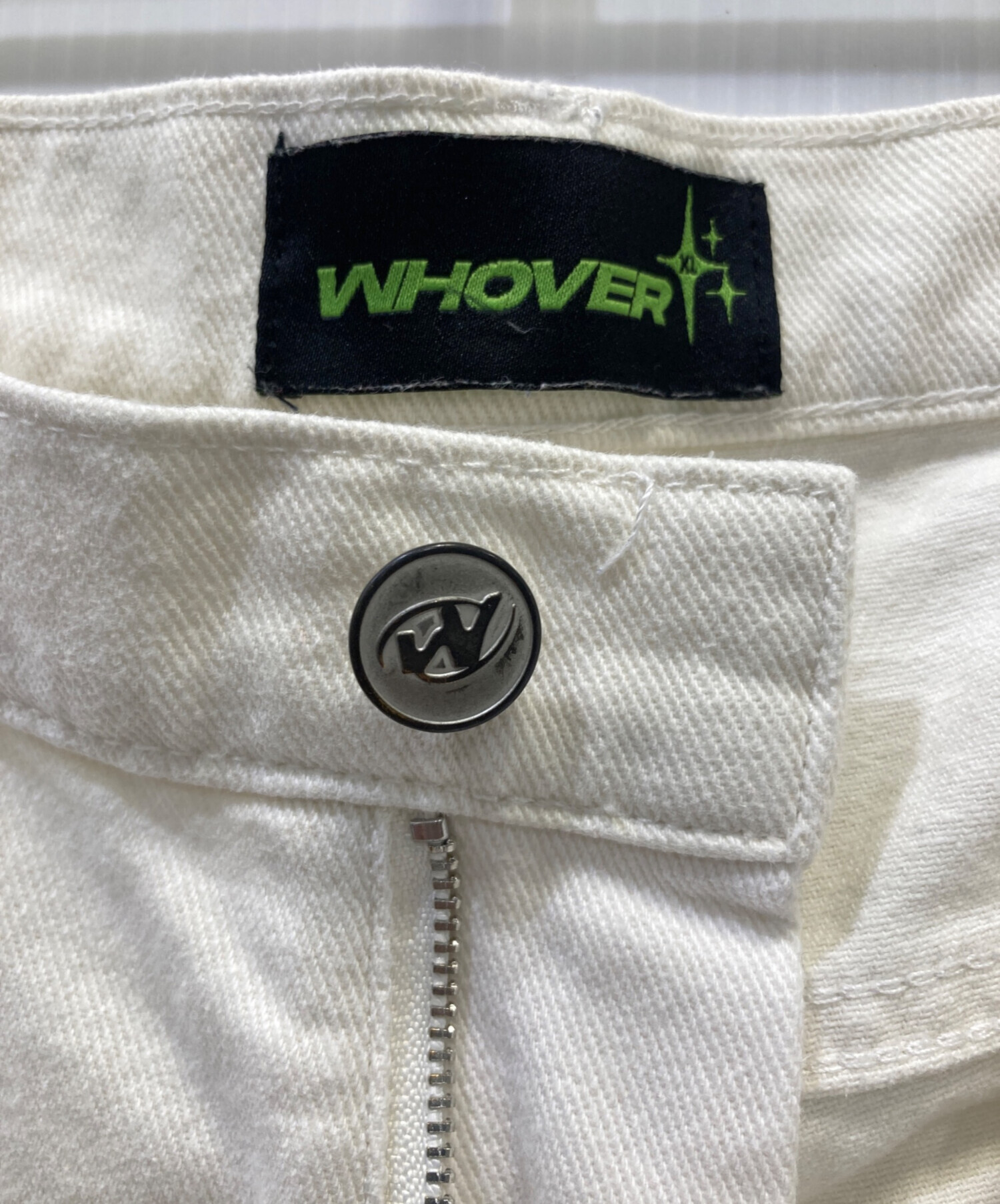 中古・古着通販】WHOVER (フーバー) フレアデニム ホワイト×グリーン