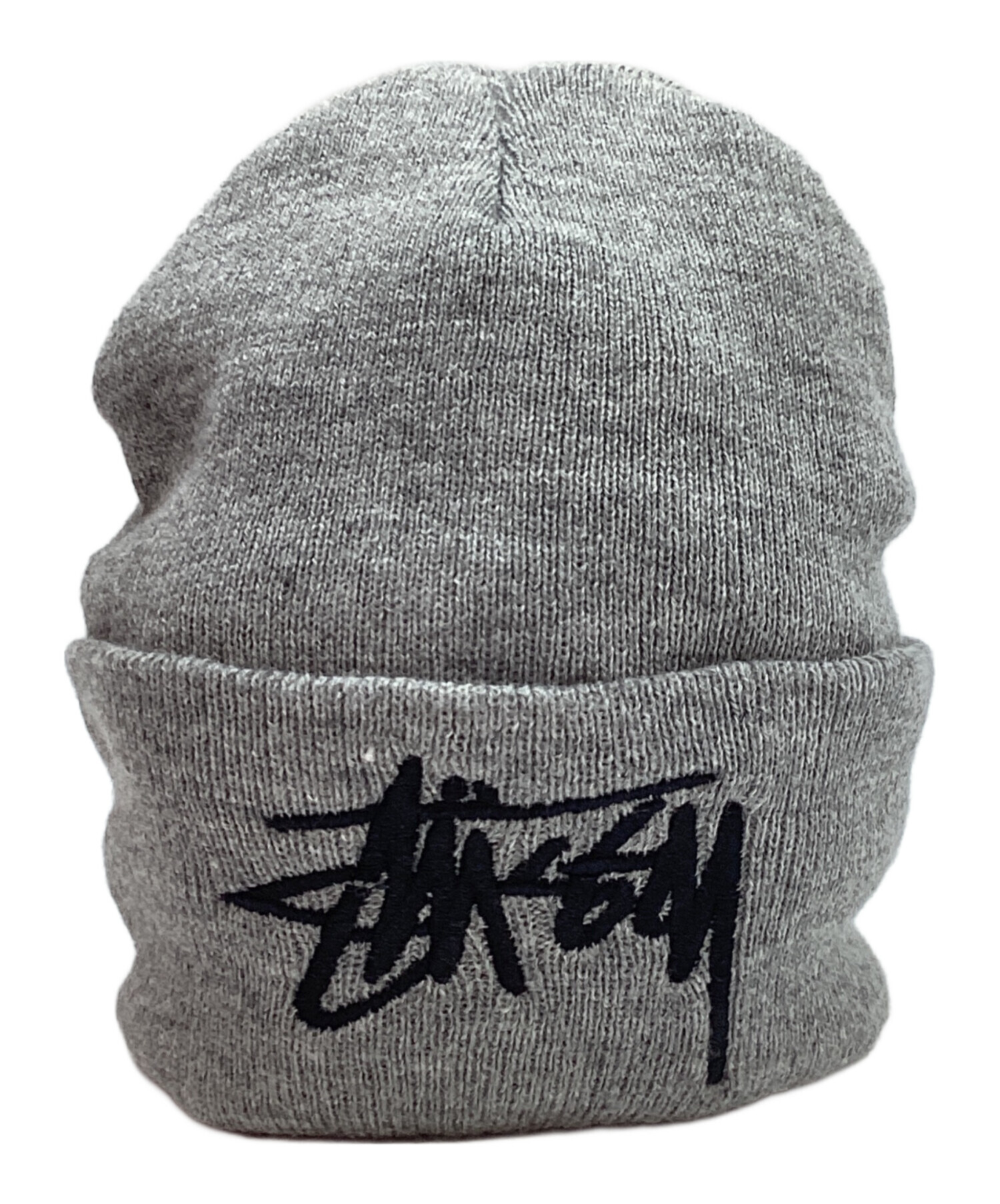 耳あて付きニット帽 黒とグレー ストライプ 中古・古着通販】stussy (ステューシー) ニット帽 ライトグレー