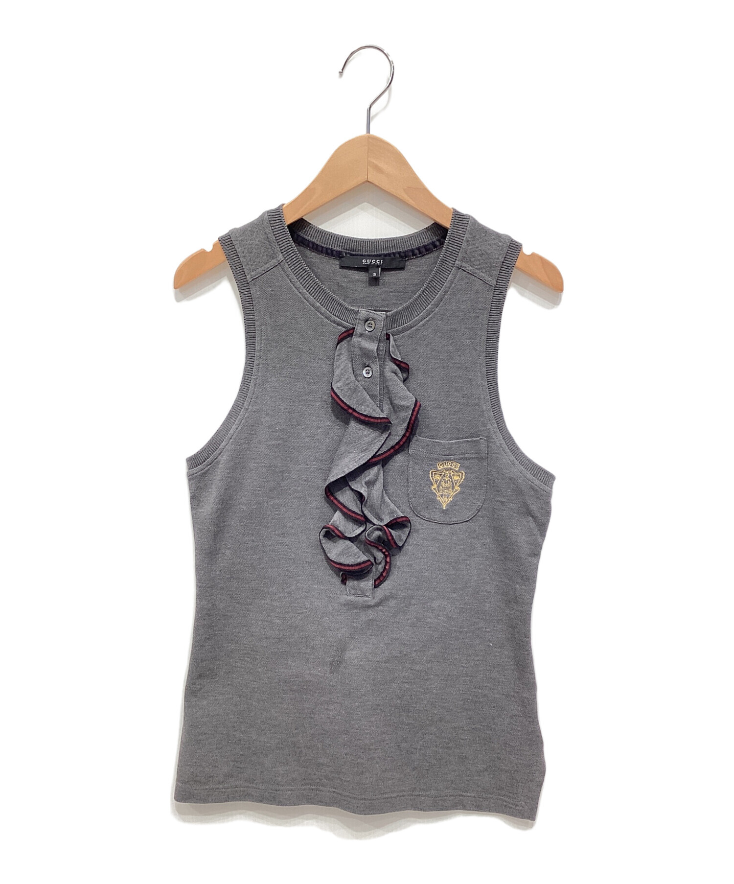 中古・古着通販】GUCCI (グッチ) ノースリーブニット グレー サイズ:S 