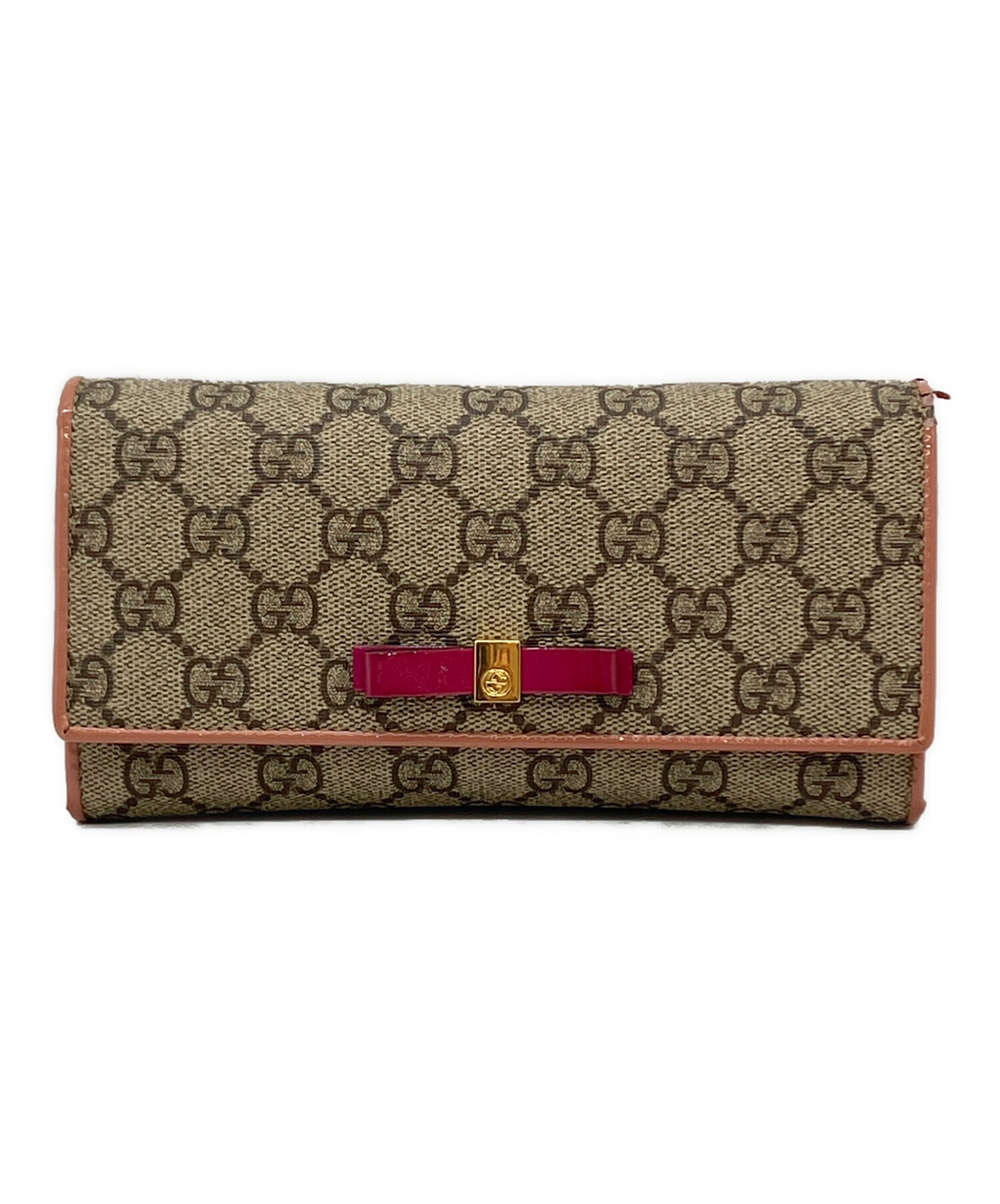 GUCCI ブラウンレザー 長財布 中古・古着通販】GUCCI (グッチ) 長財布 ブラウン×オレンジ