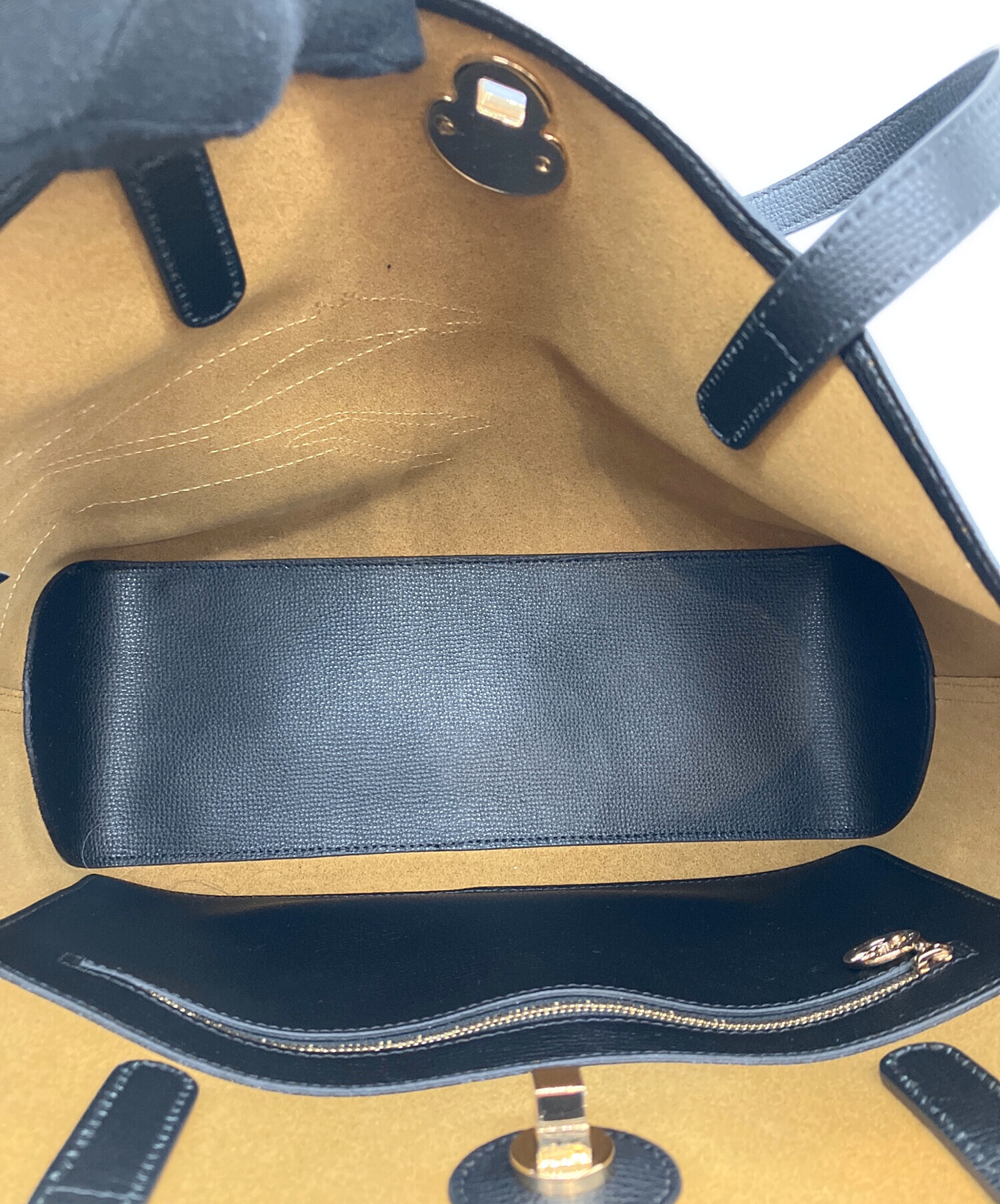 中古・古着通販】LONGCHAMP (ロンシャン) レザートートバッグ ブラック