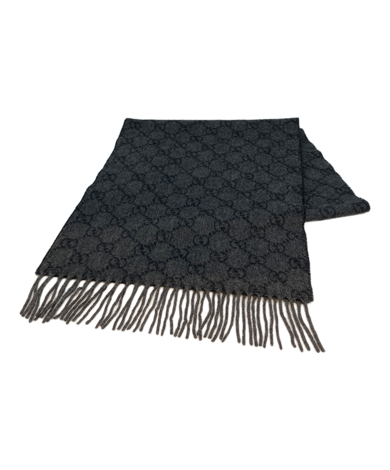 【未使用級】GUCCIグッチ　GG カシミア100% マフラー　フリンジ　黒 GUCCI 極美品☆GUCCI グッチ カシミヤ100％ ラパン GG柄 フリンジ付