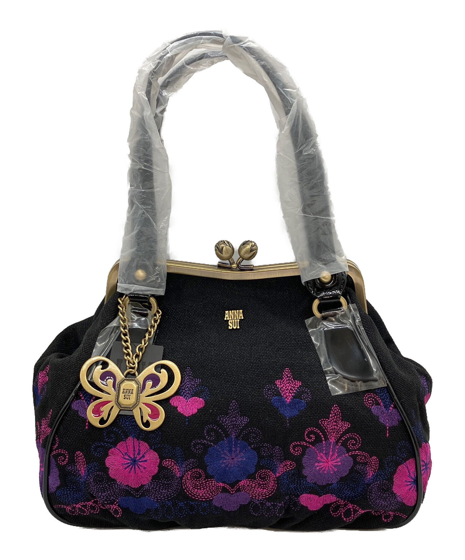 中古・古着通販】ANNA SUI (アナスイ) ハンドバッグ ブラック×パープル 