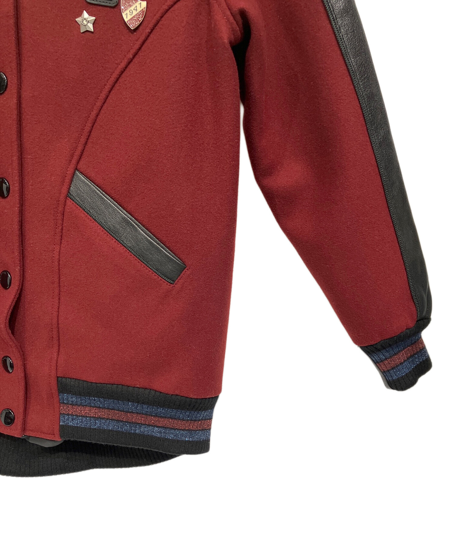 COACH コーチ　スタジャン　M レザー ウール　切り替え 中古・古着通販】COACH (コーチ) レザー切替スタジャン ボルドー