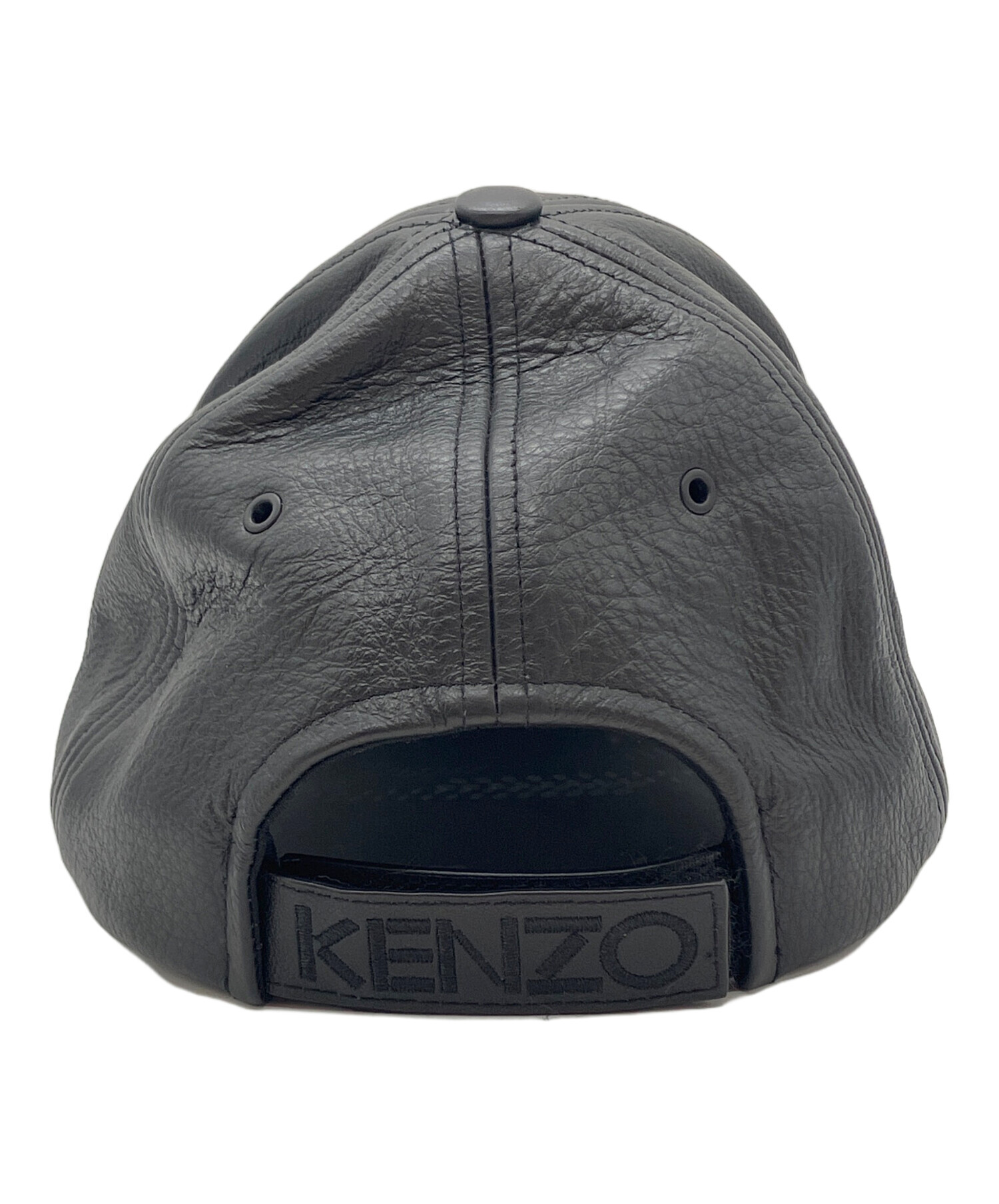 KENZO ブラックレザー キャップ 中古・古着通販】KENZO (ケンゾー) レザーキャップ ブラック サイズ