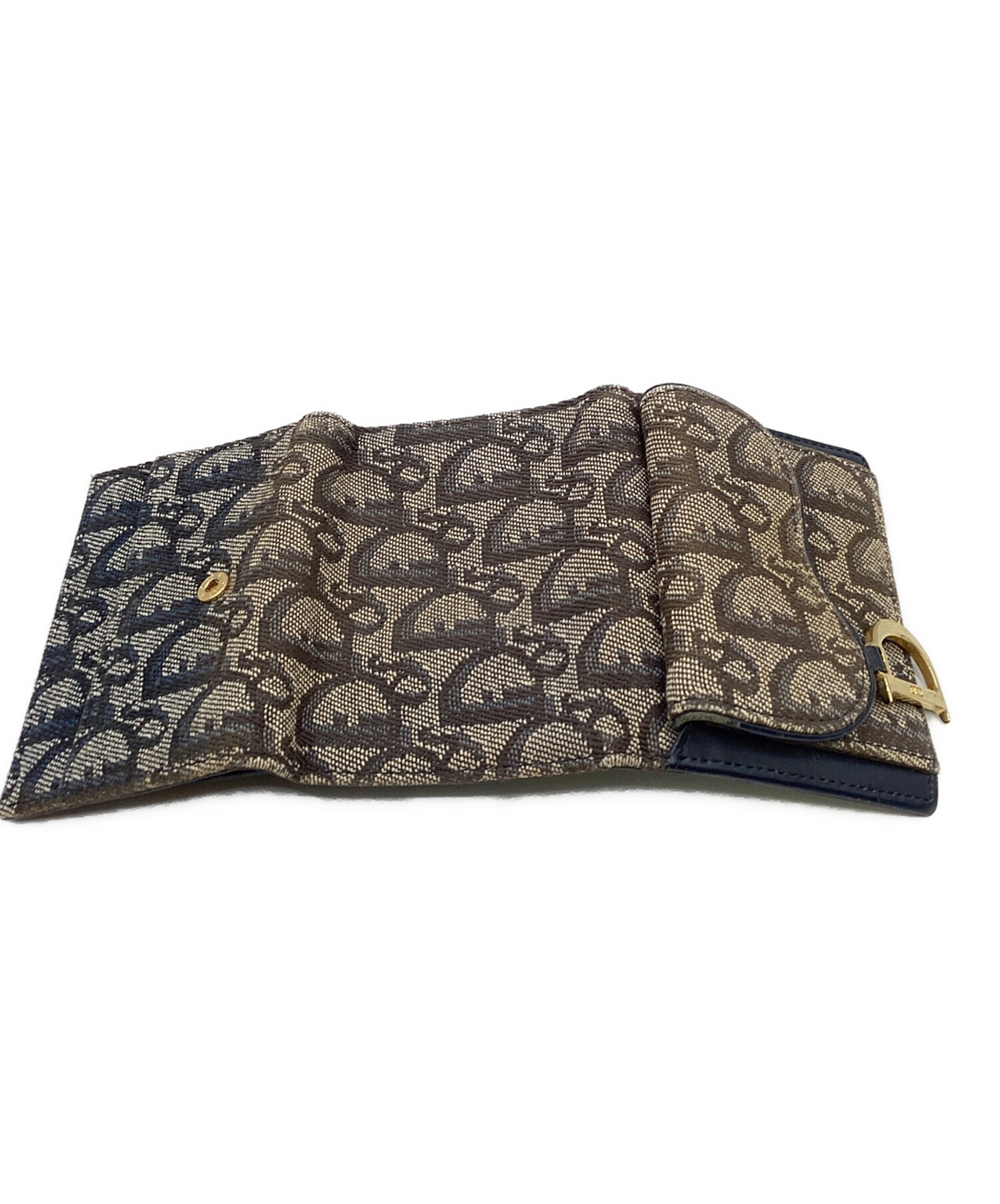 Dior 三つ折り財布 ベージュ/ネイビー 中古・古着通販】Christian Dior (クリスチャン ディオール) 3つ折り