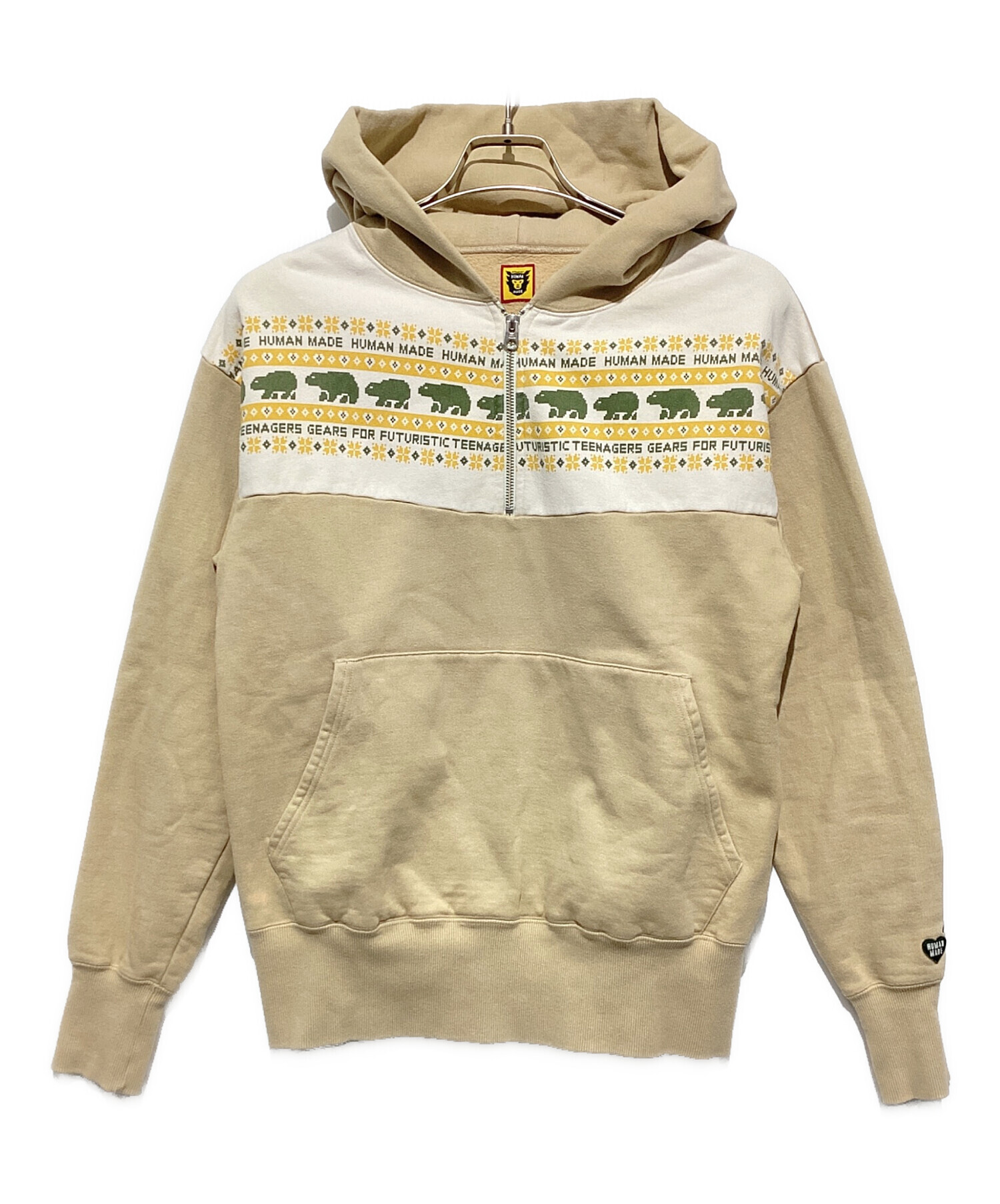 HUMAN MADE ベージュ フード付きパーカー 中古・古着通販】HUMAN MADE (ヒューマンメイド) ハーフジップパーカー