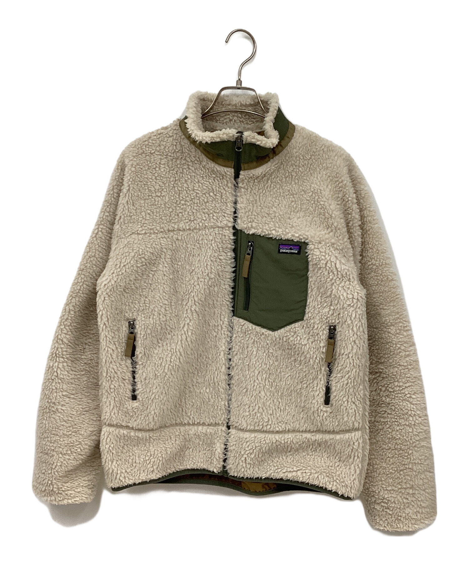 patagonia キッズレトロX フリースジャケット M ナチュラル/オリーブ 