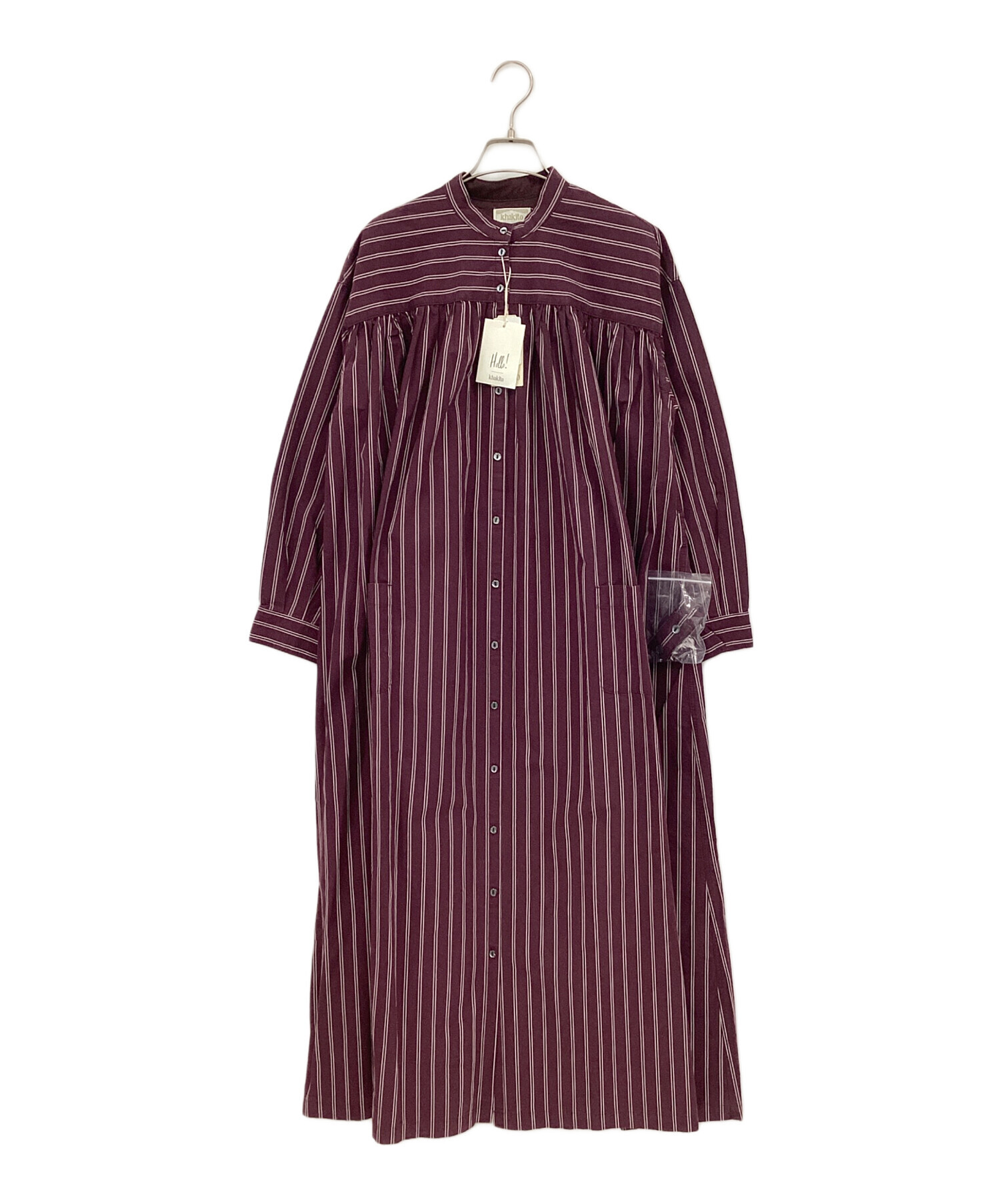 長袖 シャツワンピース ボルドー 中古 中古・古着通販】khakito (カーキト) 長袖ワンピース ボルドー×グレー