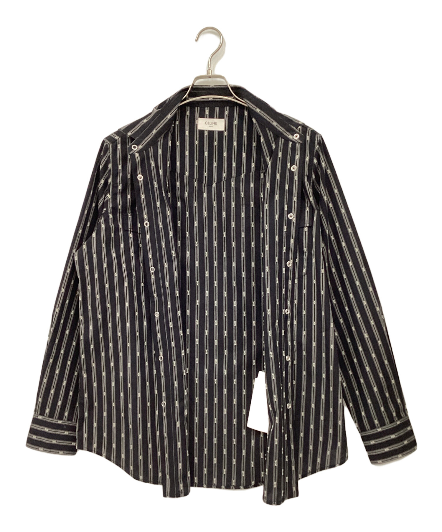 セリーヌ CELINE トリオンフ スタンドカラーシャツ 総柄 ブラック 36 中古・古着通販】CELINE (セリーヌ) トリオンフウウエスタンシャツ