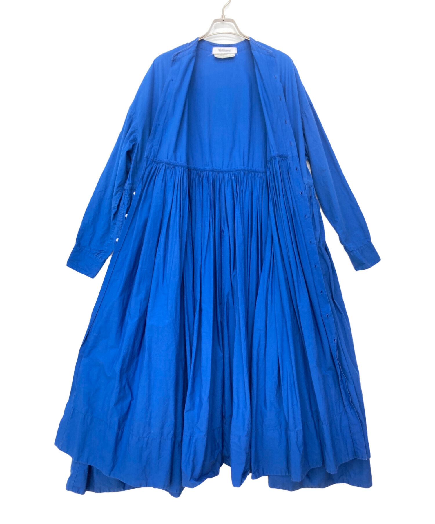 美品】ヴェリテクール 切り替え ギャザー ロングワンピース ネイビー