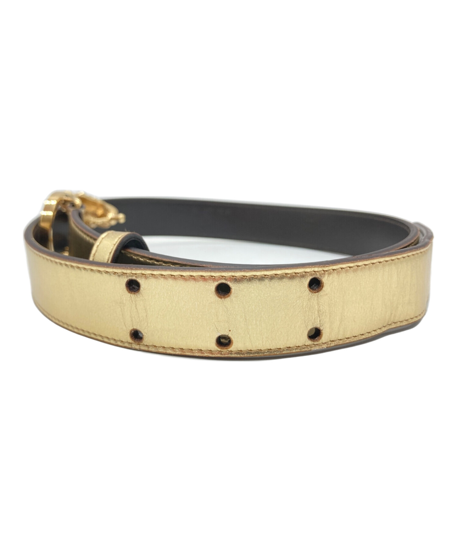 正規品 Gucci グッチ ベルト ゴールド 中古・古着通販】GUCCI (グッチ) ダブルタイガーヘッドベルト ゴールド