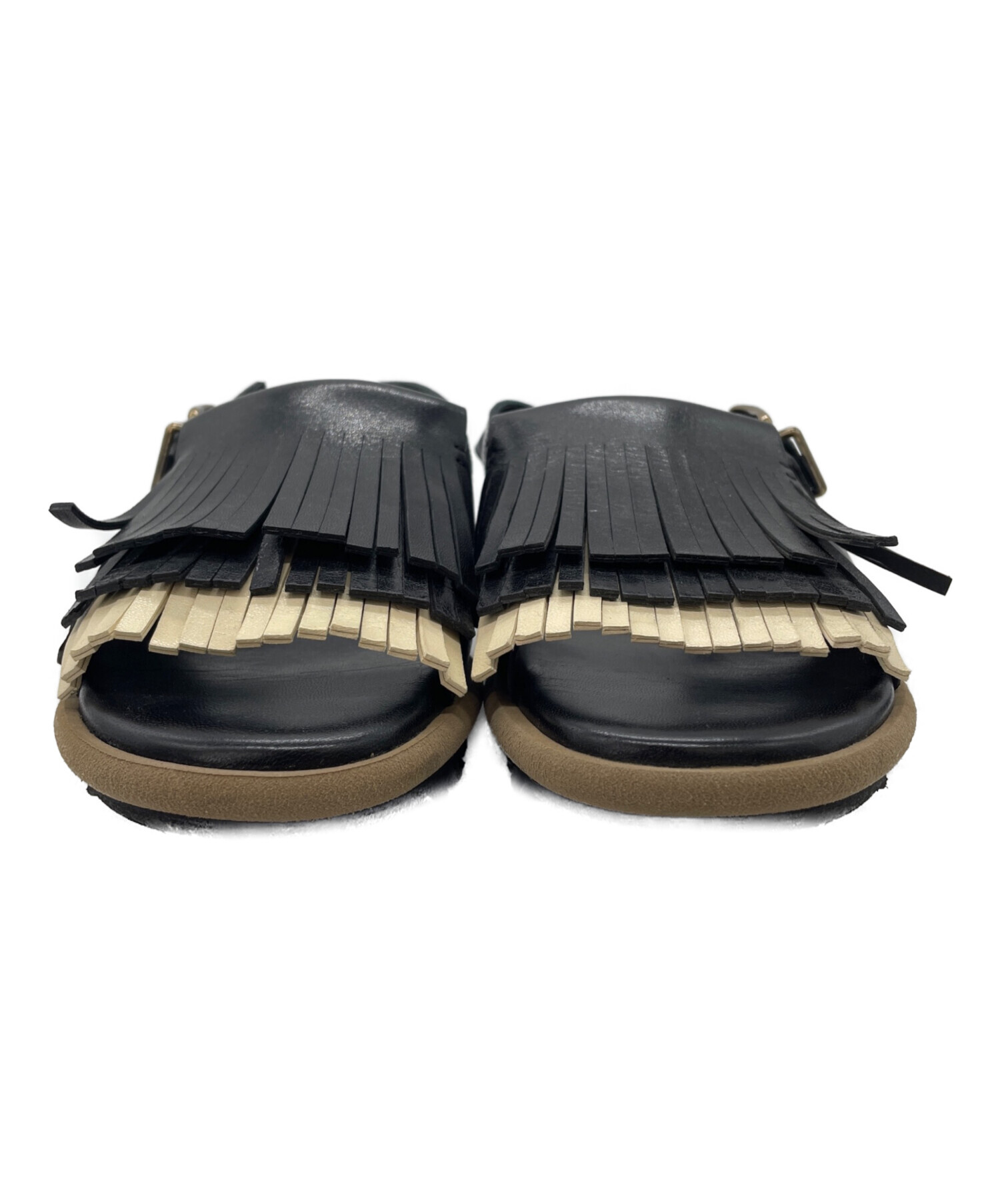DRIES VAN NOTEN（ドリスヴァンノッテン）レザーオープントウサンダル 中古・古着通販】DRIES VAN NOTEN (ドリスヴァンノッテン) フリンジ