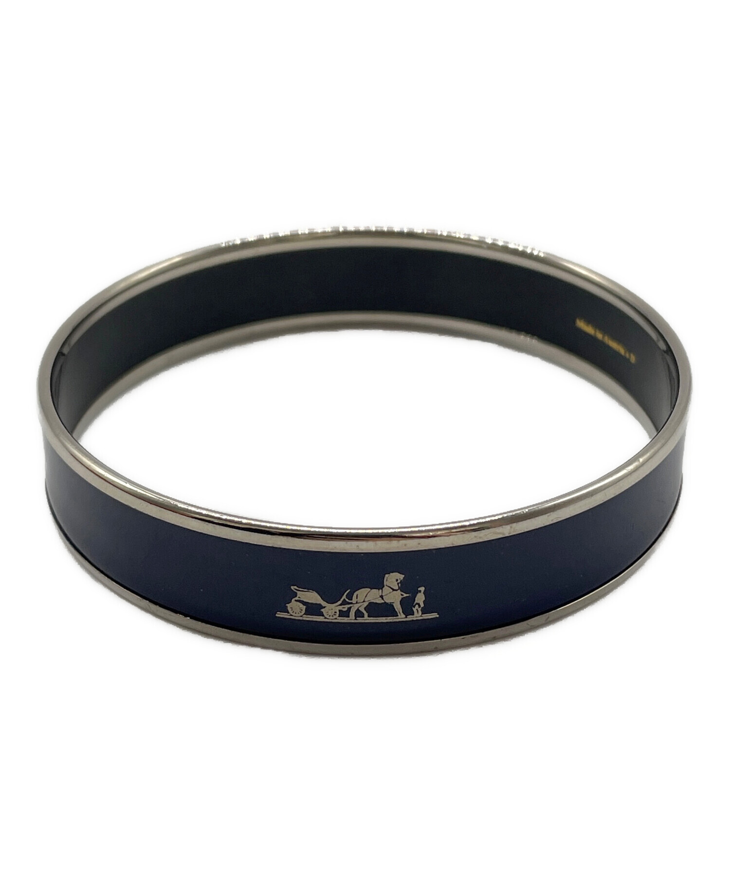 HERMES ネイビーシルバー馬模様 バングル HERMES ネイビーシルバー馬模様 バングル
