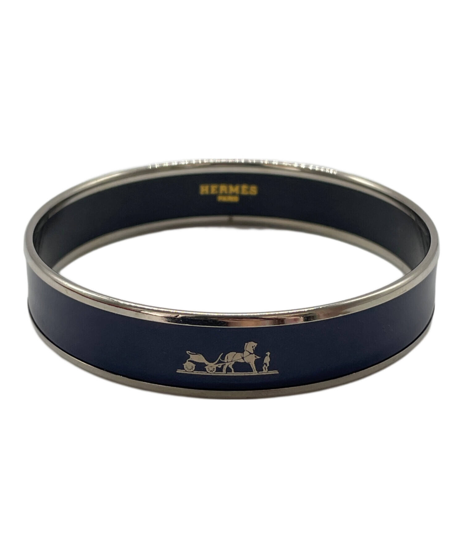 HERMES バングル ブラック・ホワイト　エマイユPM 中古・古着通販】HERMES (エルメス) エマイユPM ネイビー×シルバー