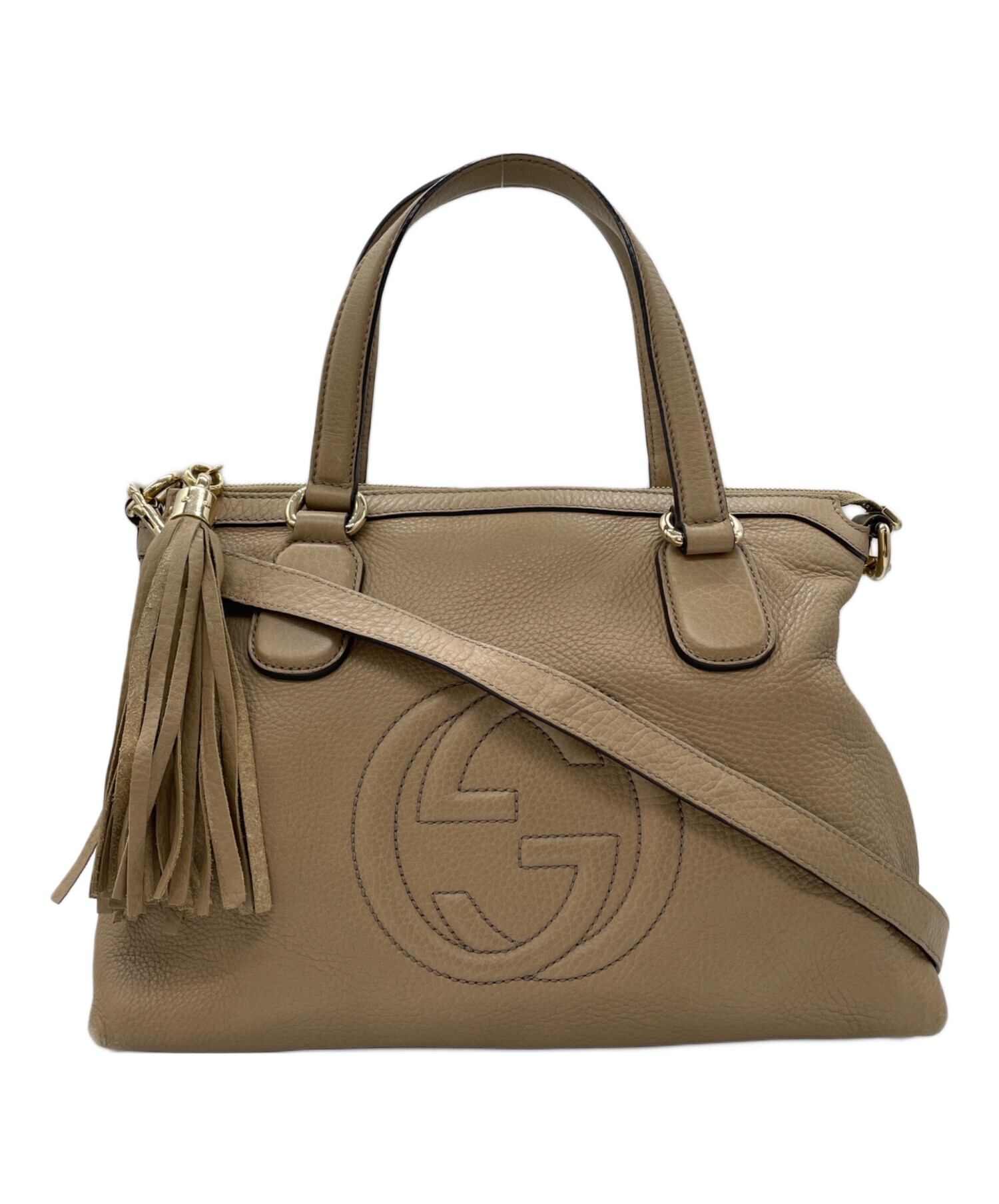 GUCCI ベージュ レザー ショルダーバッグ グッチ GUCCI GGスーパーミニ